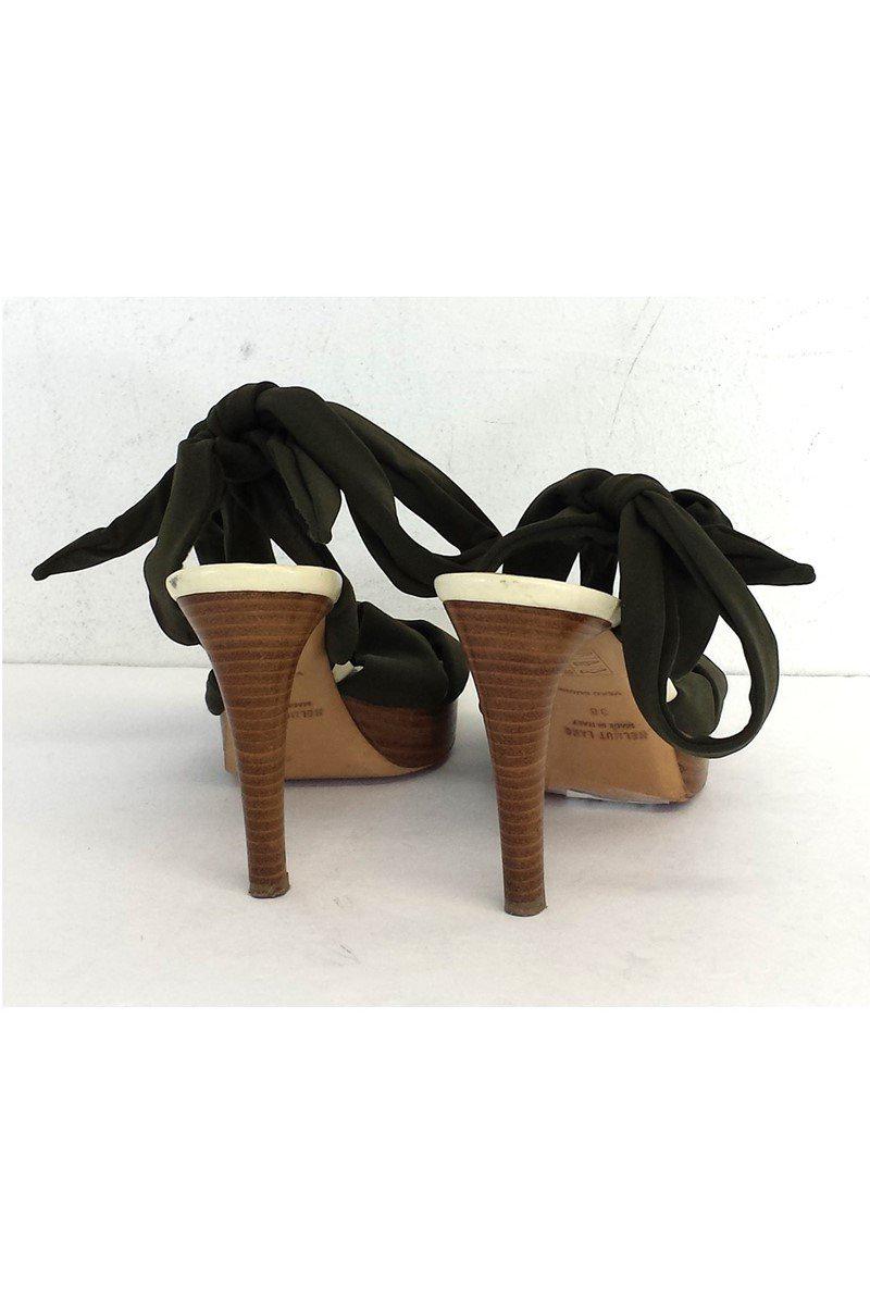 Helmut Lang's Stunning Olive Green Fabric Tie Up Heels in Size 8