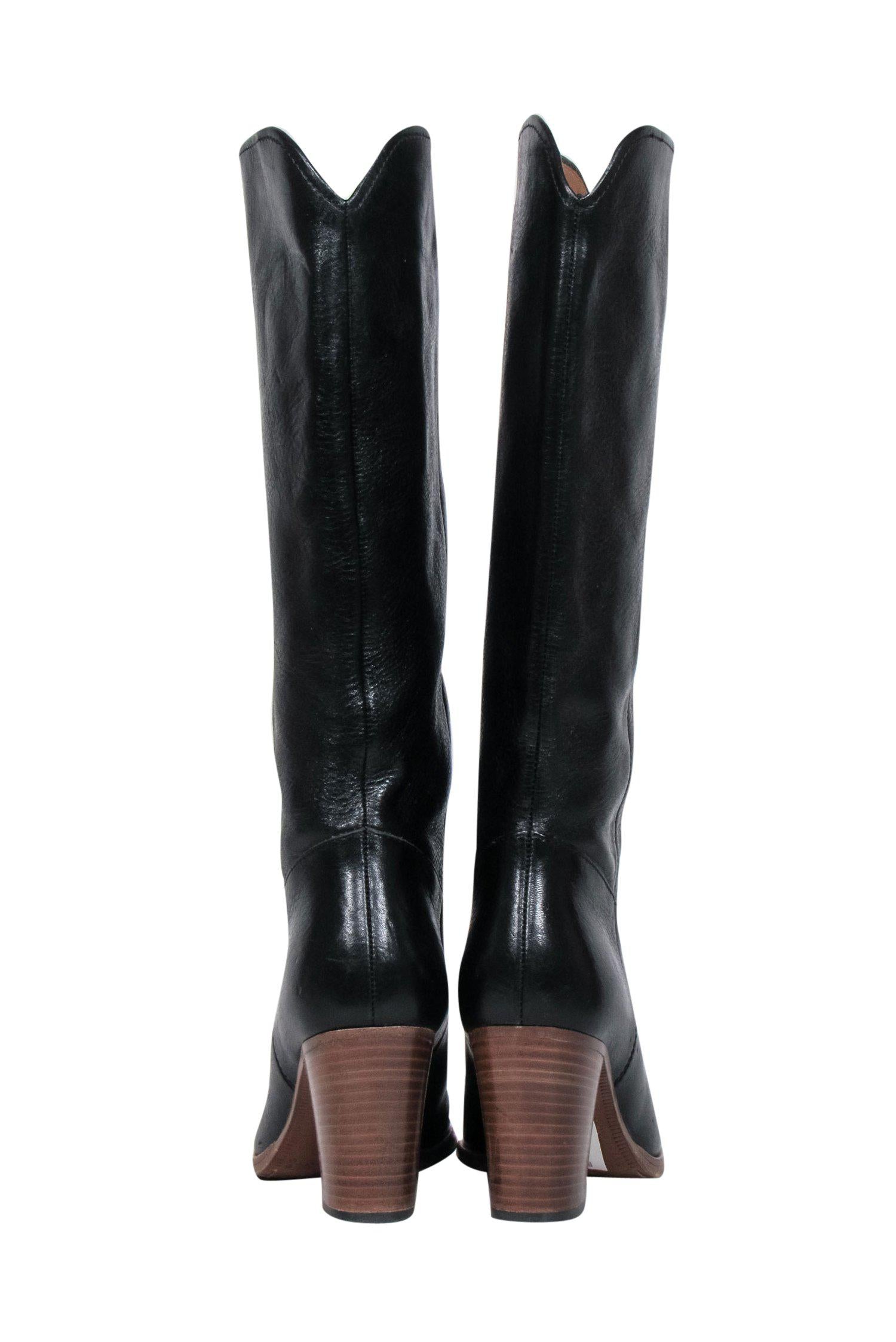 Frye's Stunning Black Leather Western-Style Heeled Boots - Size 7