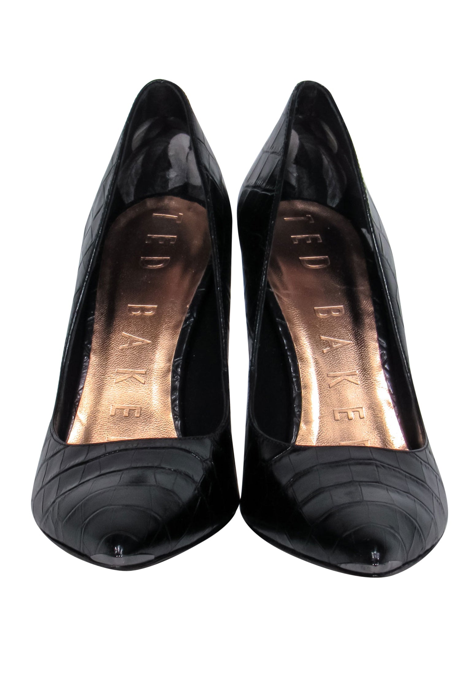 Ted Baker's Stunning Black Snakeskin Embossed Pointed Toe Pumps - Size 9.5