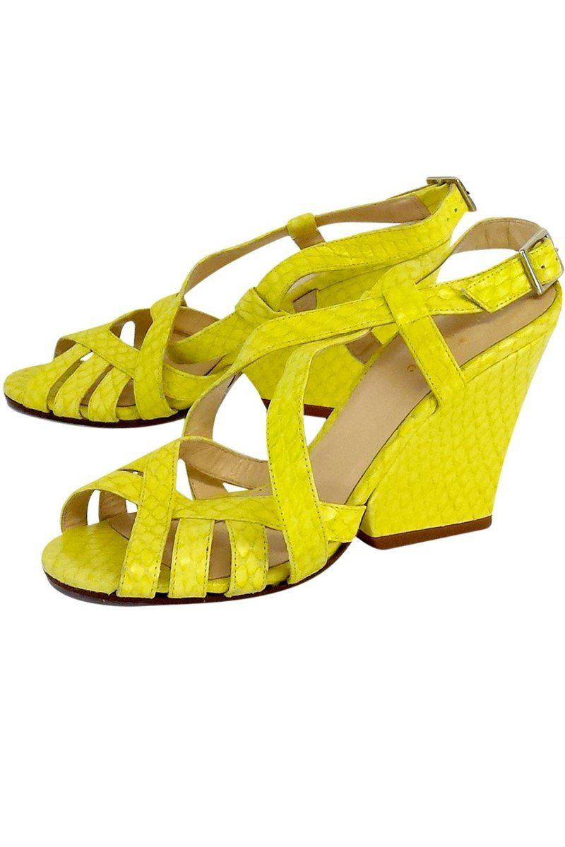 Kate Spade Lime Yellow Snakeskin Leather Wedges - Size 5 - Irresistible Style!