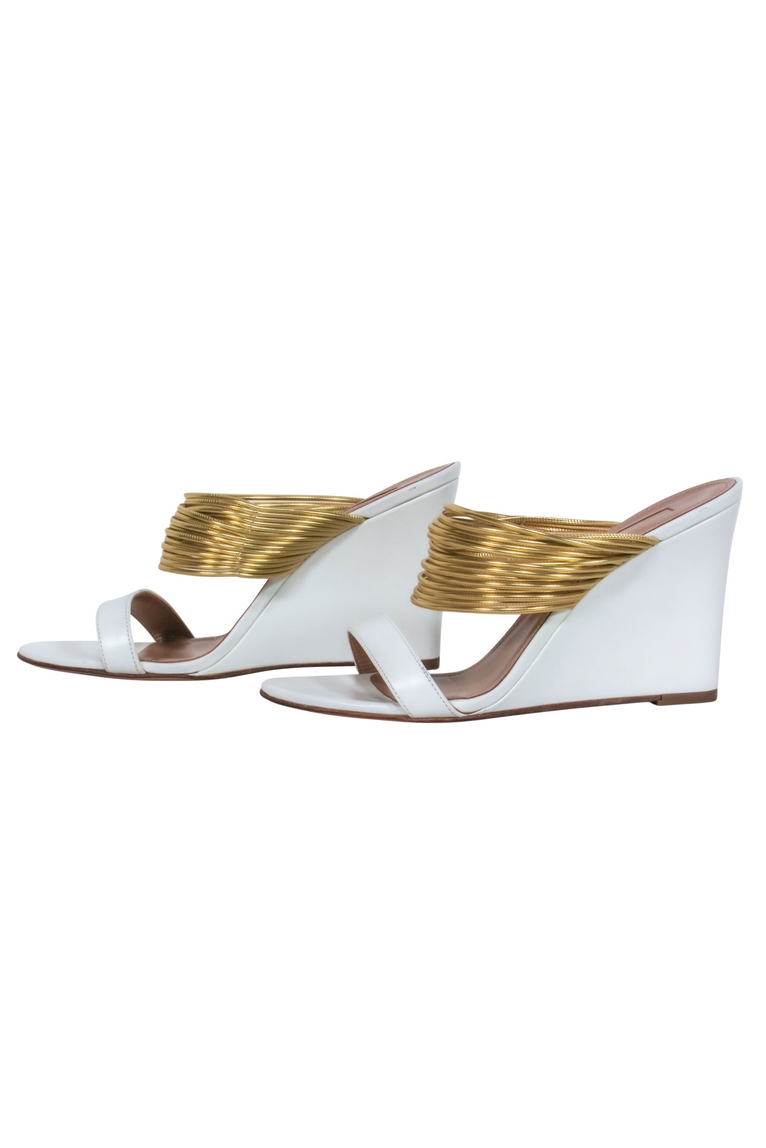 Aquazzura White & Gold Glamorous Mule Wedges - Size 7