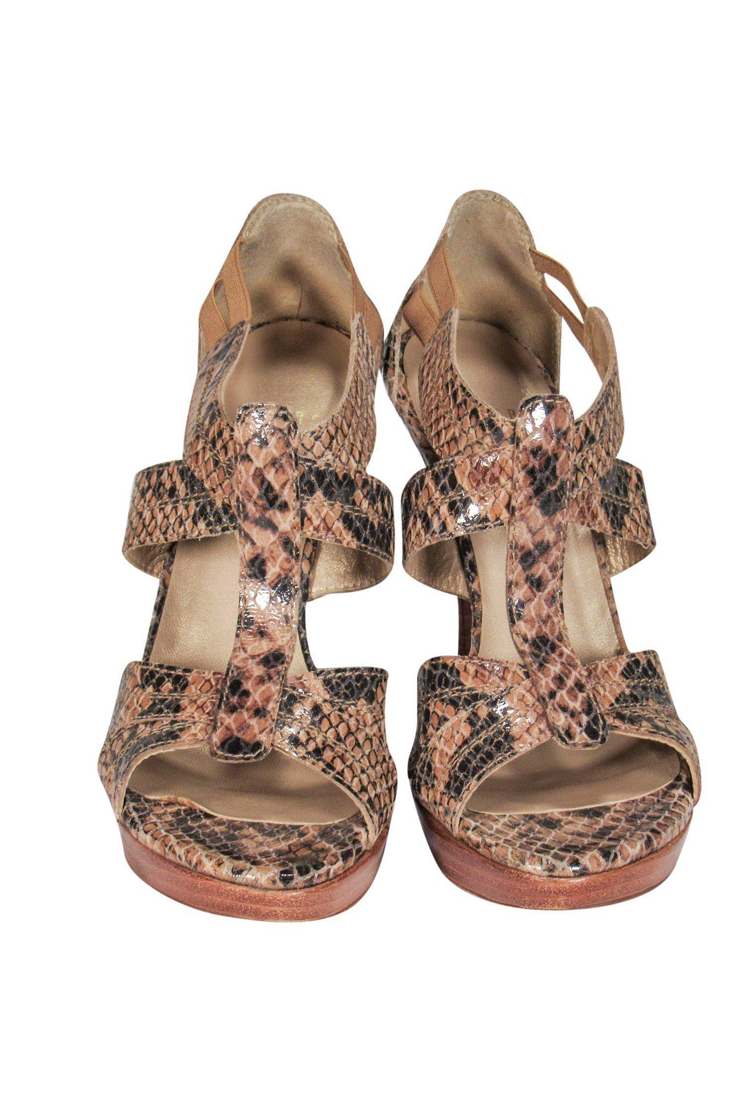 Stuart Weitzman Brown Speckled Snakeskin Sandals - Size 7, Perfect for Nights Out!