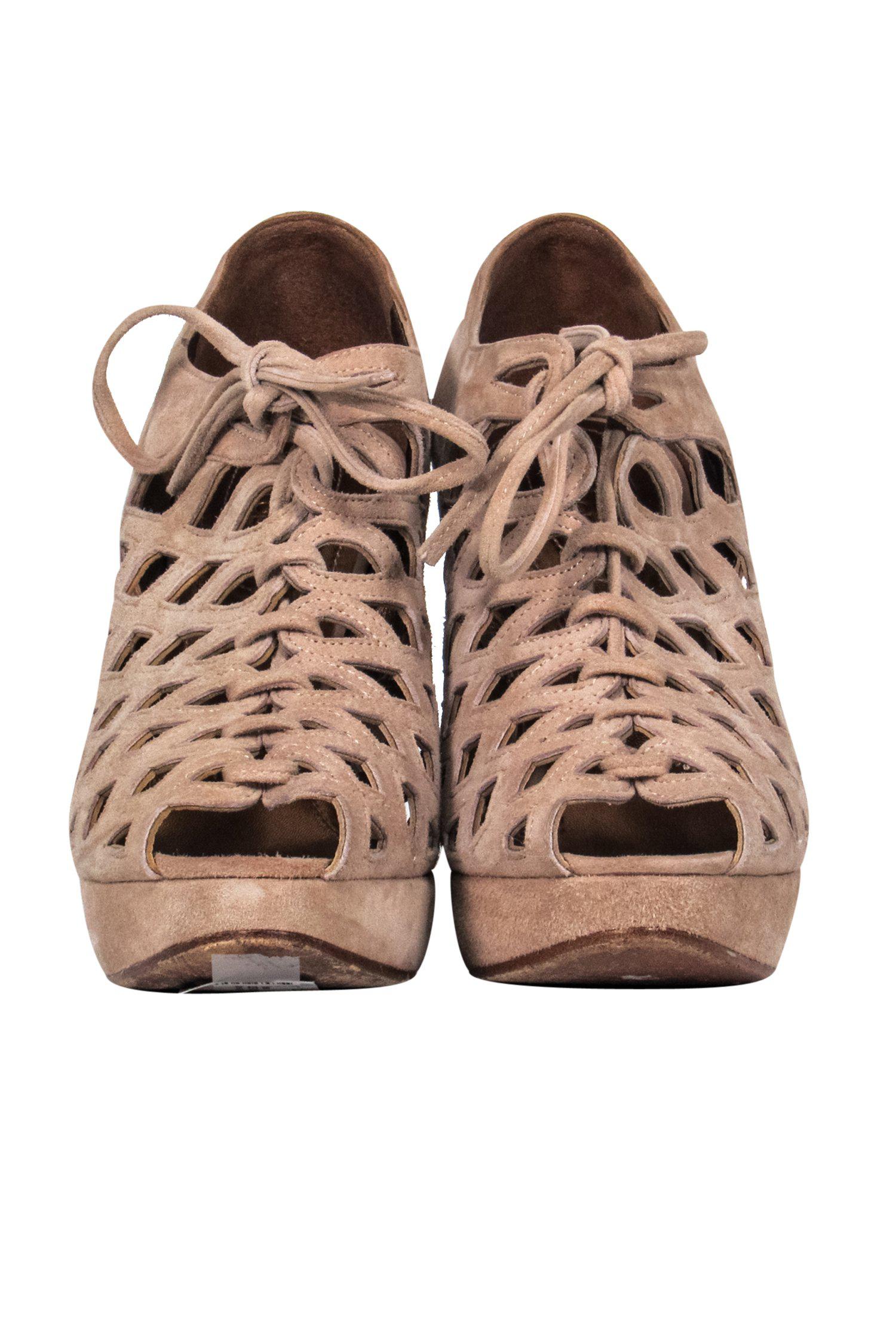 See by Chloe Beige Suede Lattice Cutout Heels - Size 9: A Fashion Must-Have!