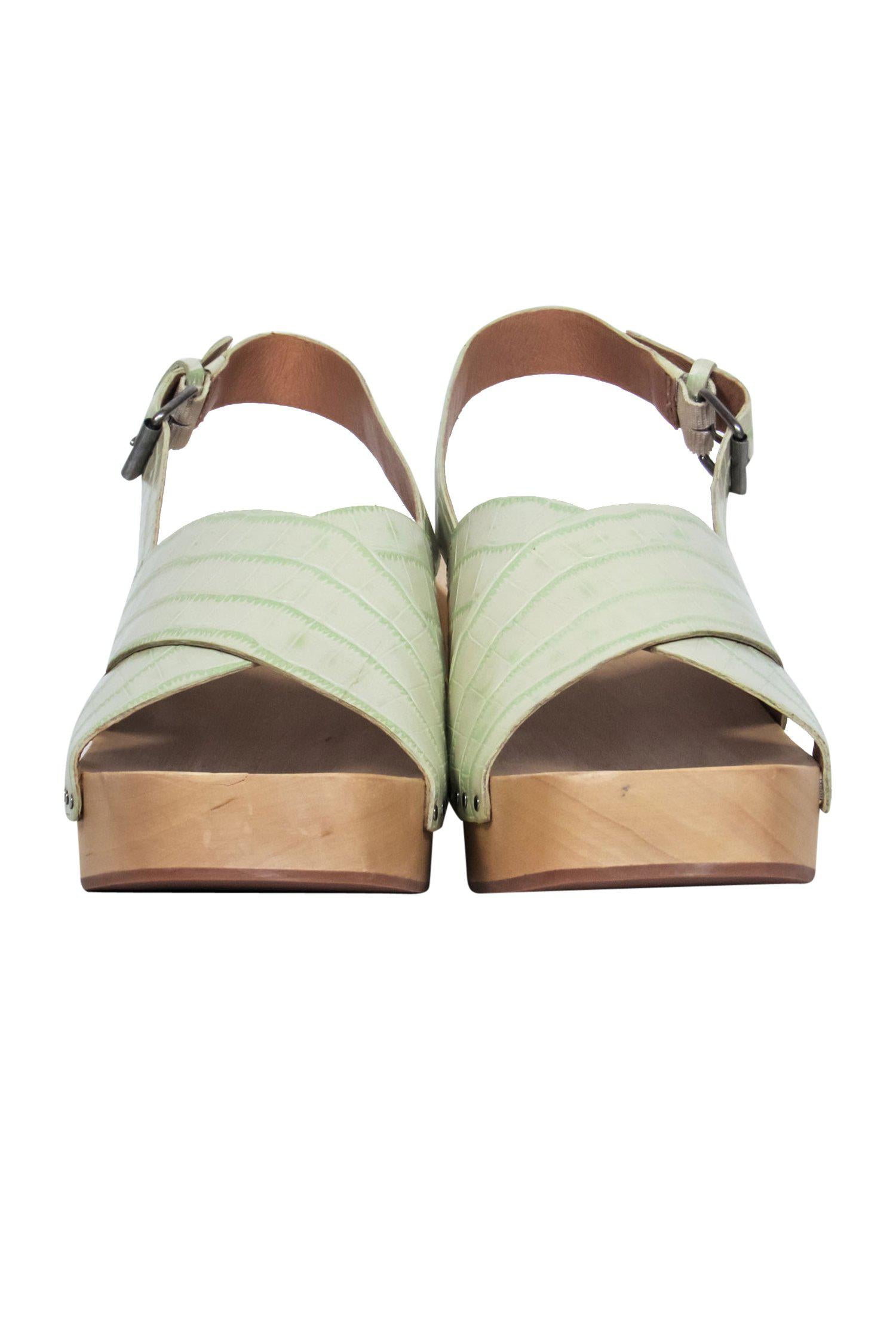 Madewell - Stunning Light Green Reptile Embossed Open Toe Clog-Style Pumps in Size 10