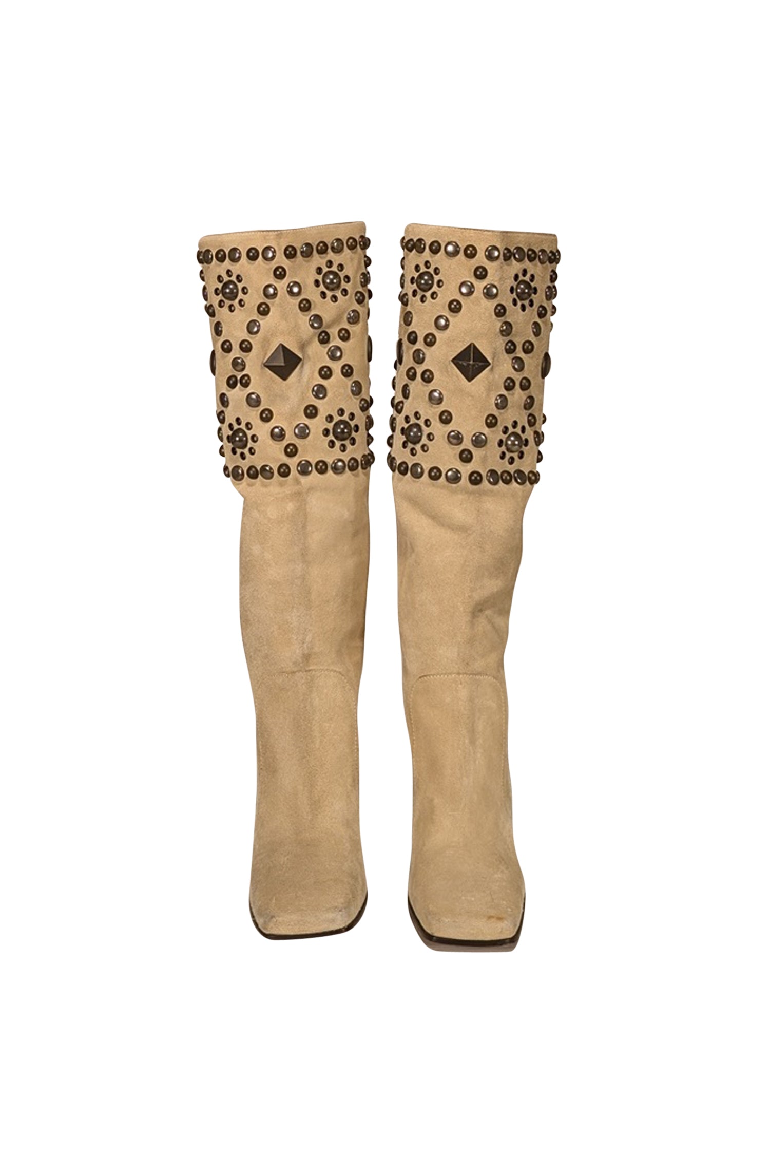 Dolce & Gabbana's Stunning Beige Suede Studded Boots - Size 8