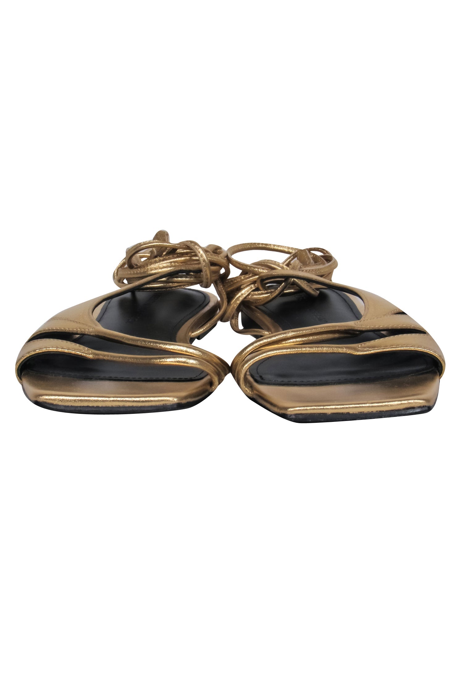 Sigerson Morrison Gold Leather Strappy Ankle-Wrap Sandals - Size 8