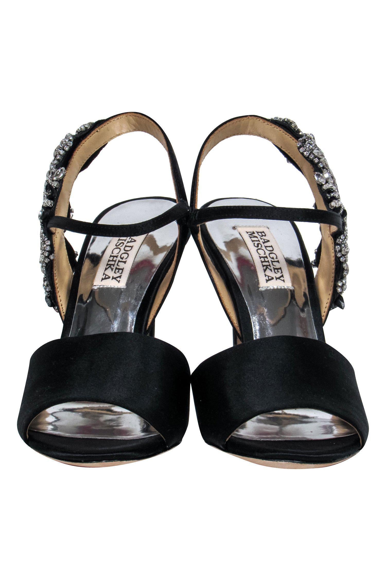 Badgley Mischka Black Satin Jeweled Peep Toe Pumps - Size 5.5: A Glamorous Must-Have!