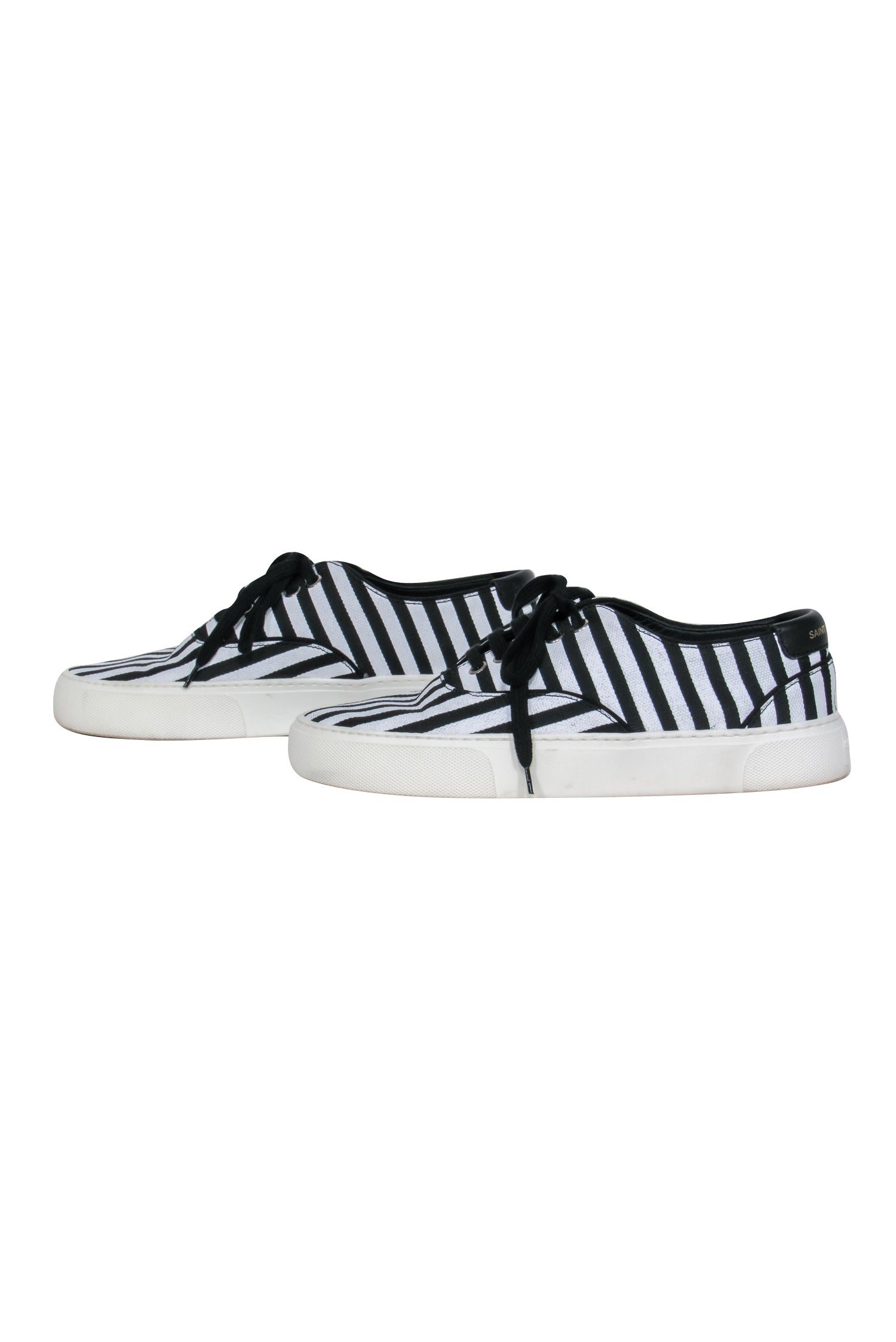 Saint Laurent Black & White Stripe Low Top Sneakers - Size 7.5