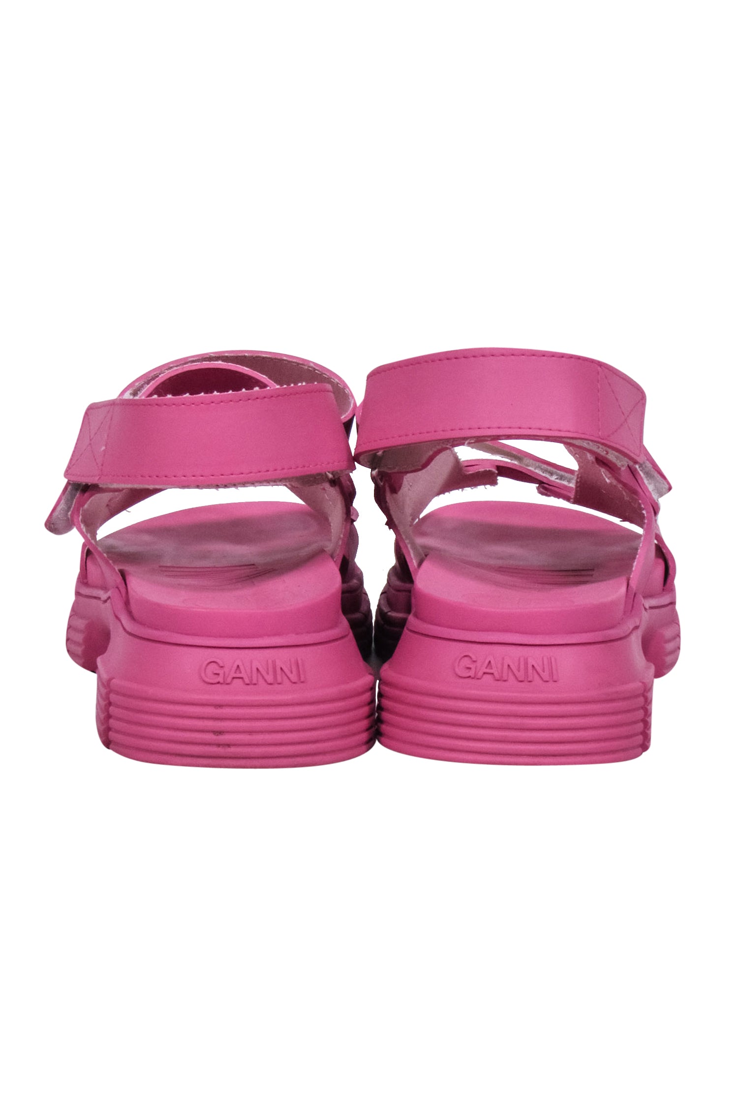 Ganni - Vibrant Pink Chunky Rubber Strappy Sandals - Size 9