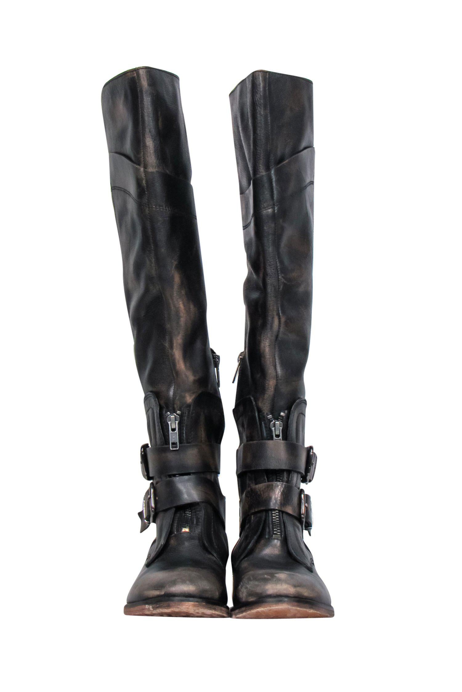 Free People Brown Marbled Knee-High Riding Boots - Size 7: Fall Fashion Must-Have!