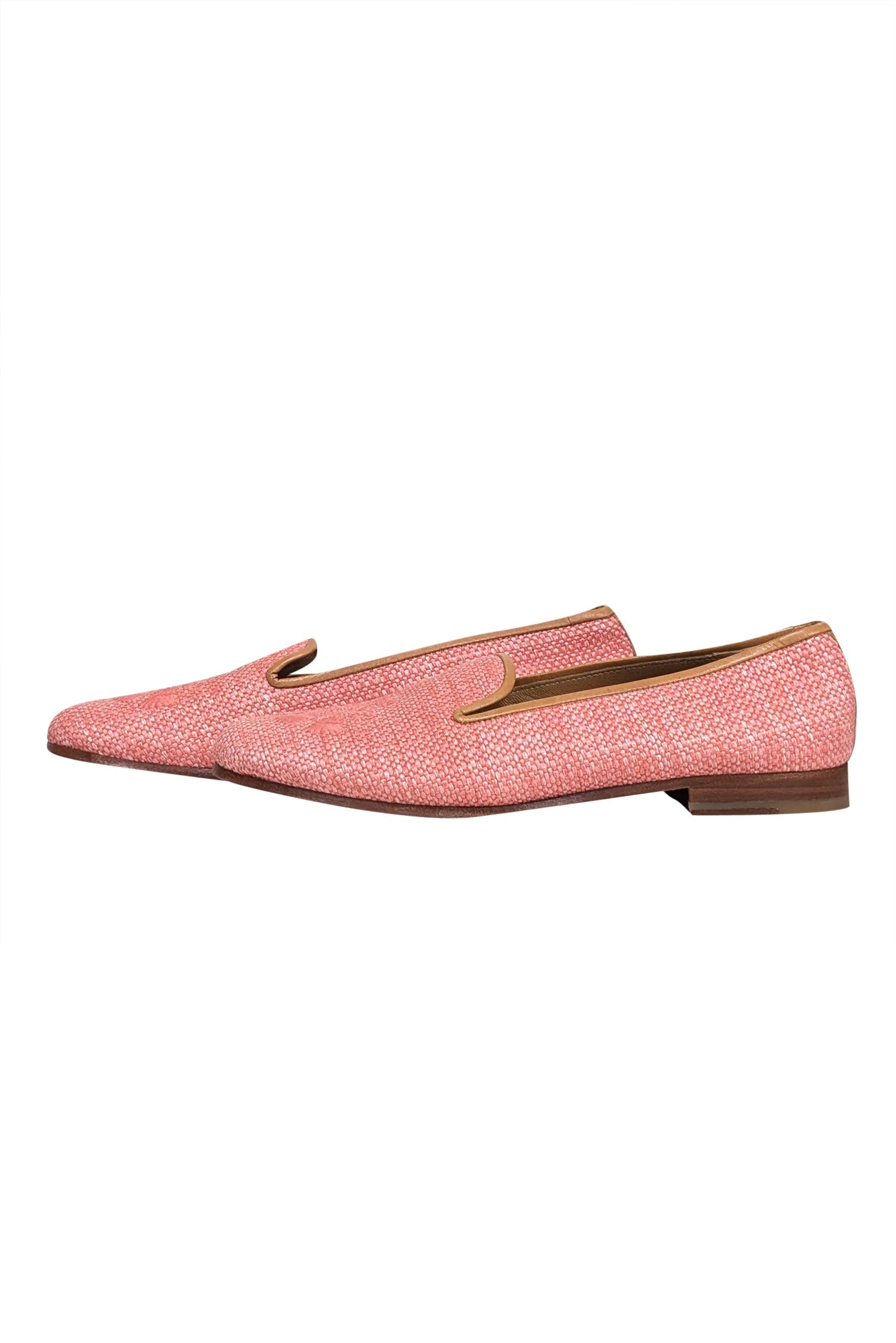 Stubbs & Wootton - Stunning Pink Woven Embroidered Toe Flats, Size 6.5