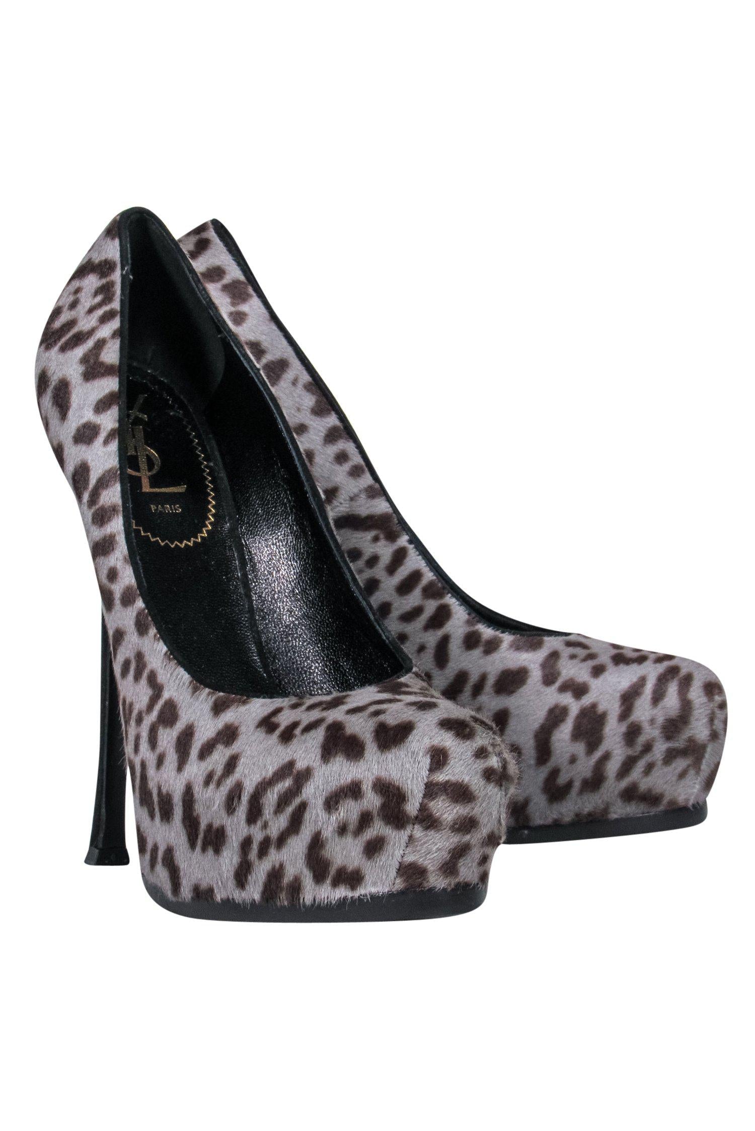 Yves Saint Laurent Grey & Brown Leopard Print Calf Hair Stilettos - Size 6.5 - Irresistible Club Pumps