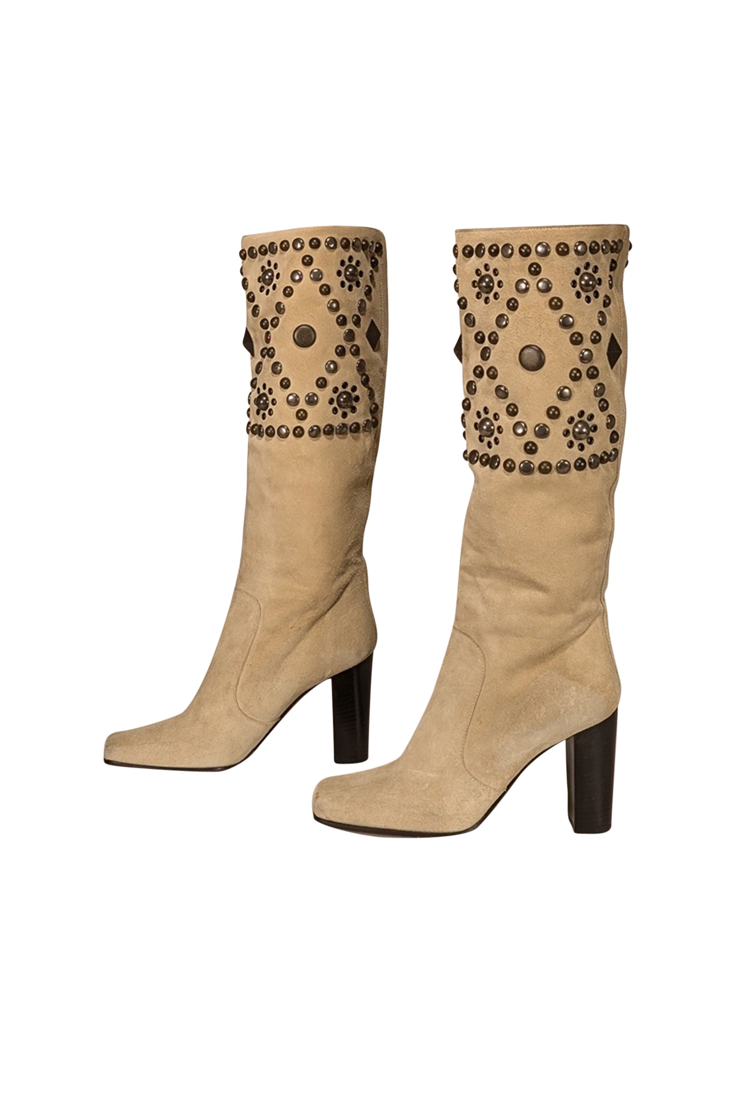 Dolce & Gabbana's Stunning Beige Suede Studded Boots - Size 8