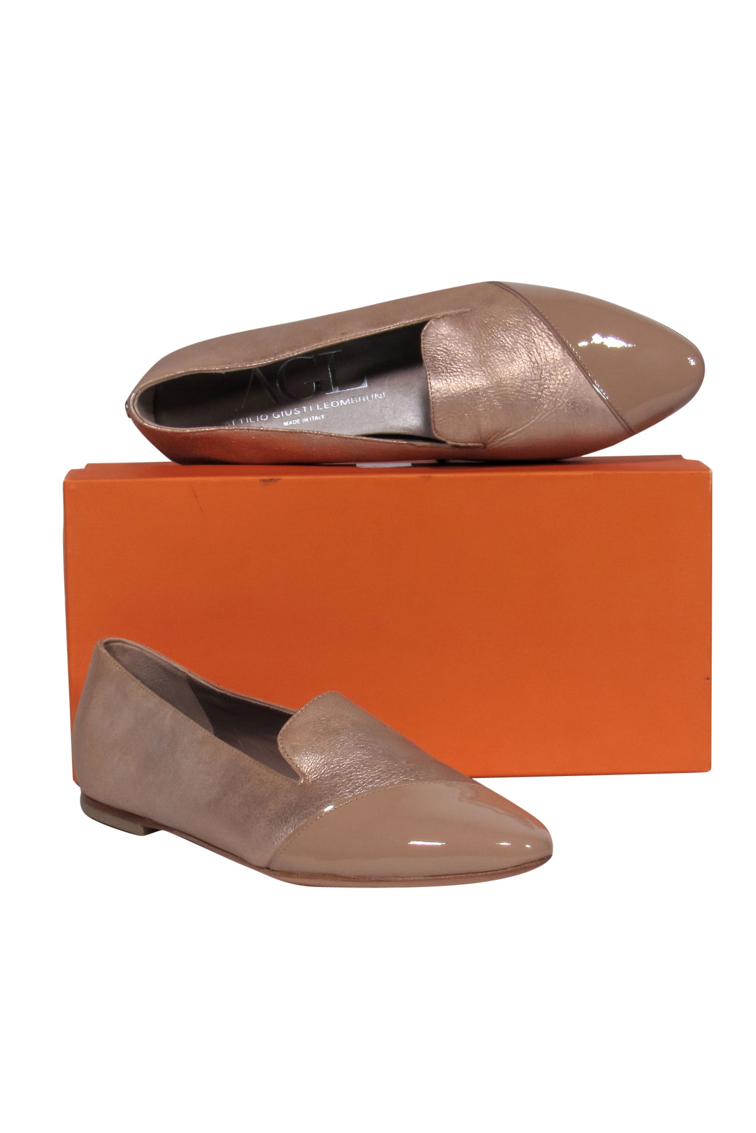AGL Gold & Nude Toe Cap Loafers - Size 10 - Timeless Elegance