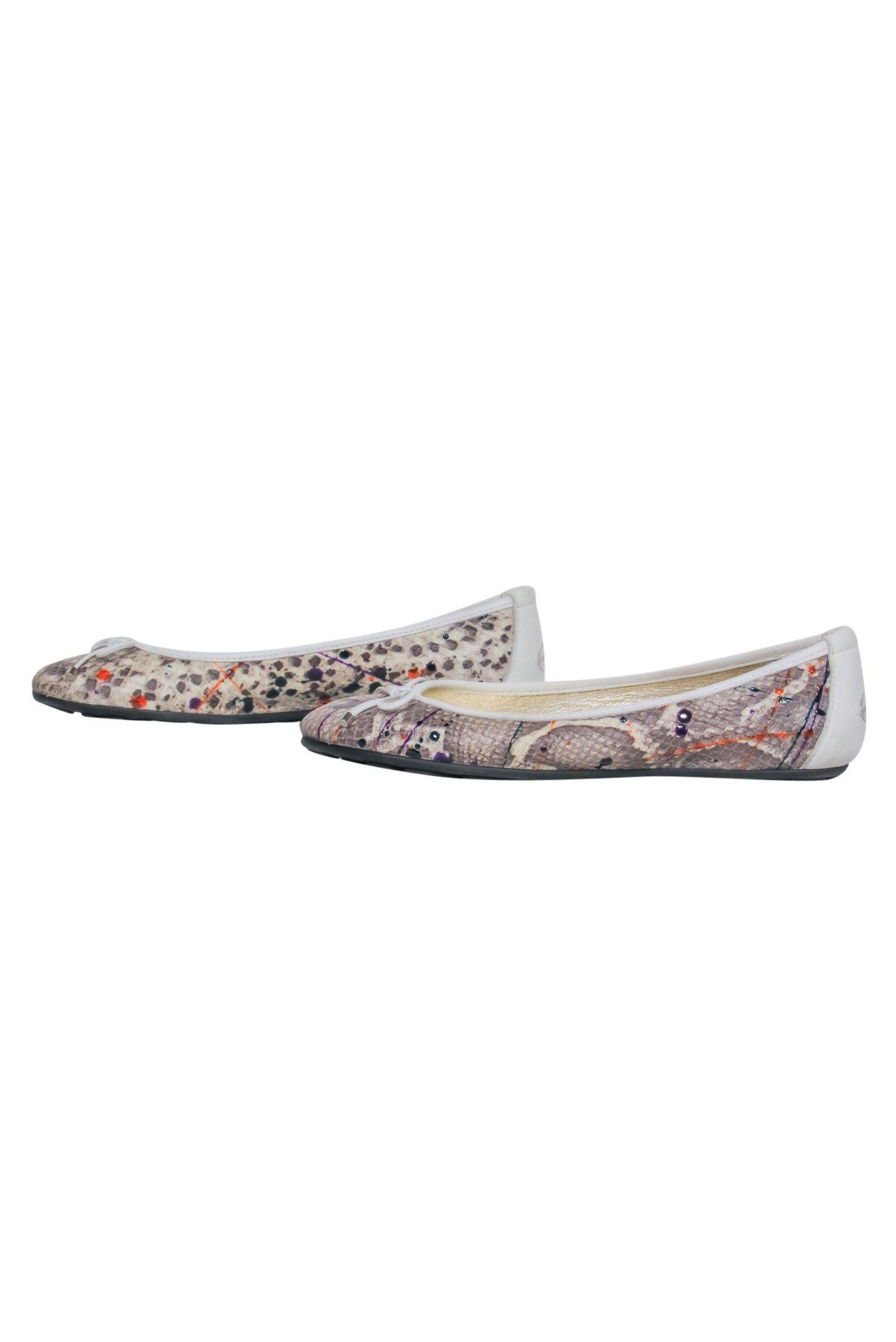Jimmy Choo Grey Snakeskin & Paint Splatter Ballet Flats - Size 4.5