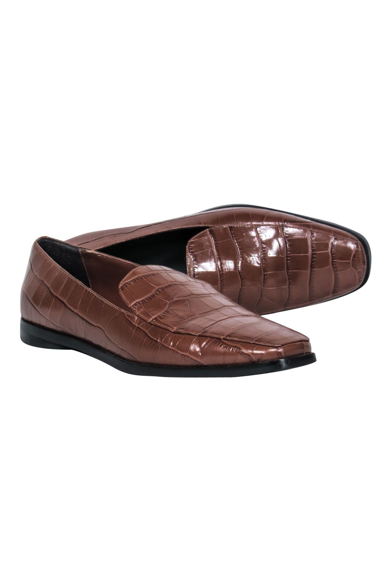 Everlane Brown Crocodile Embossed Leather Loafers - Size 8.5: A Must - Have for Fashionable Boss Ladies!