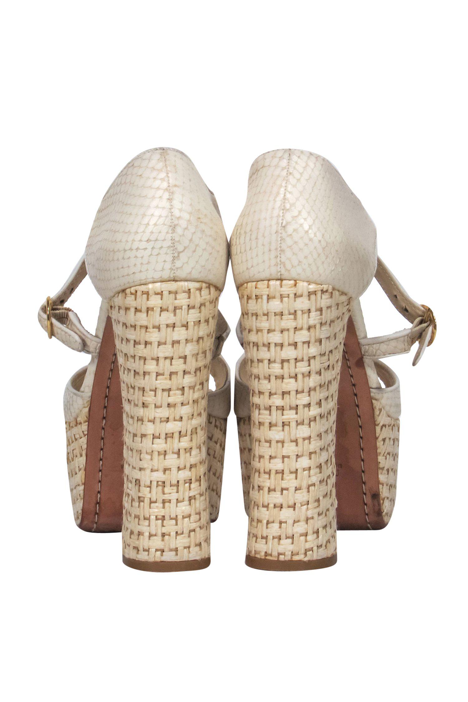 Alice & Olivia Cream Snakeskin & Woven Basket Platform Heels - Size 8 - Elevate Your Style!