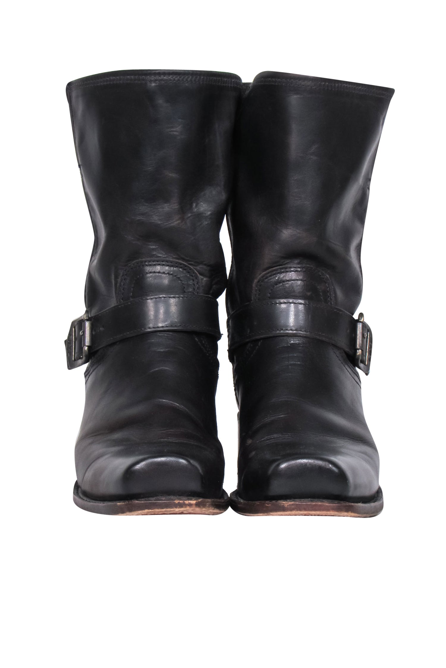 Frye Dark Brown Leather Western-Style Block Heel Booties - Size 10: Cowboy Chic!