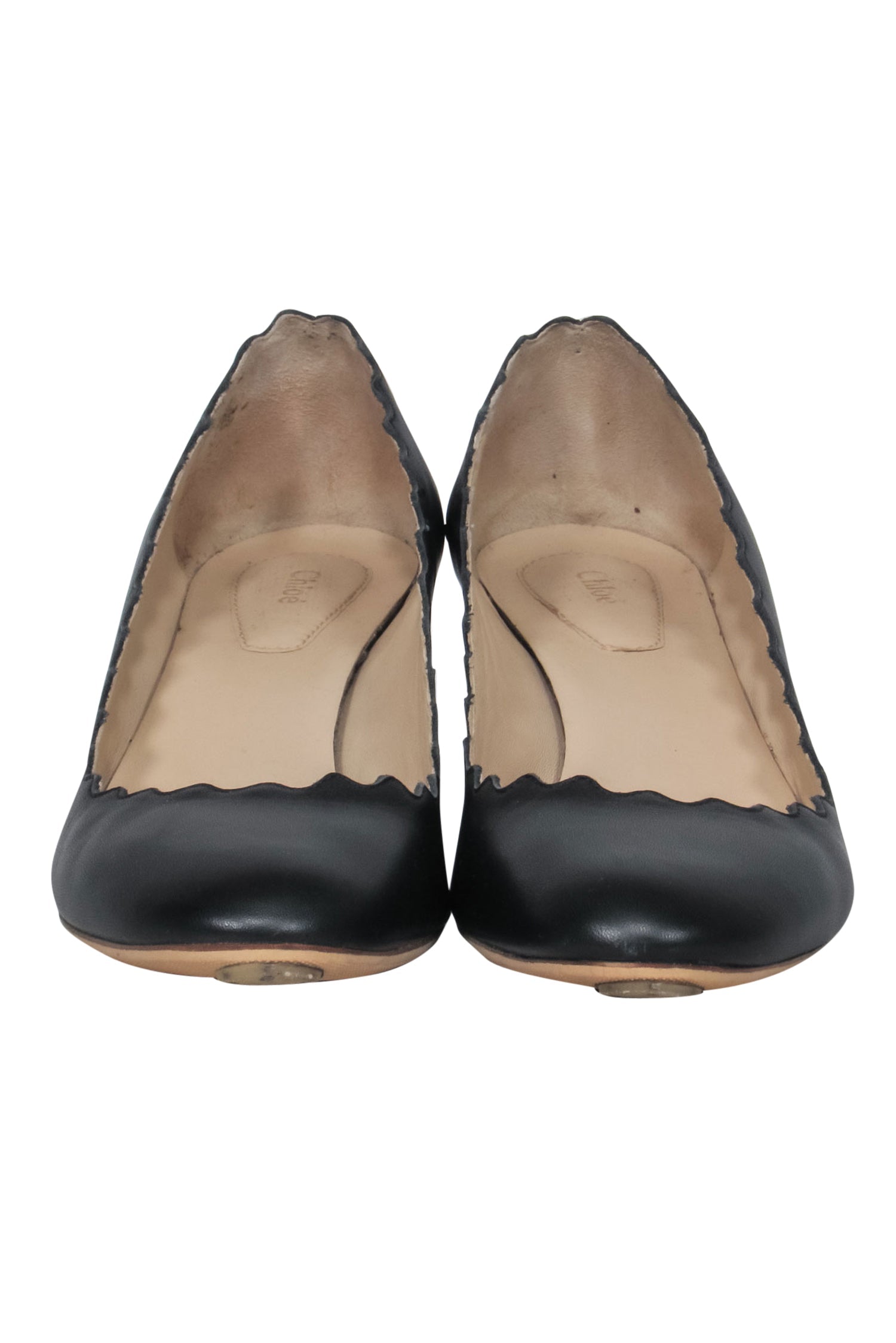 Chloe Black Leather Scalloped Block Heel Lauren Pumps - Size 5.5, Irresistible Style!