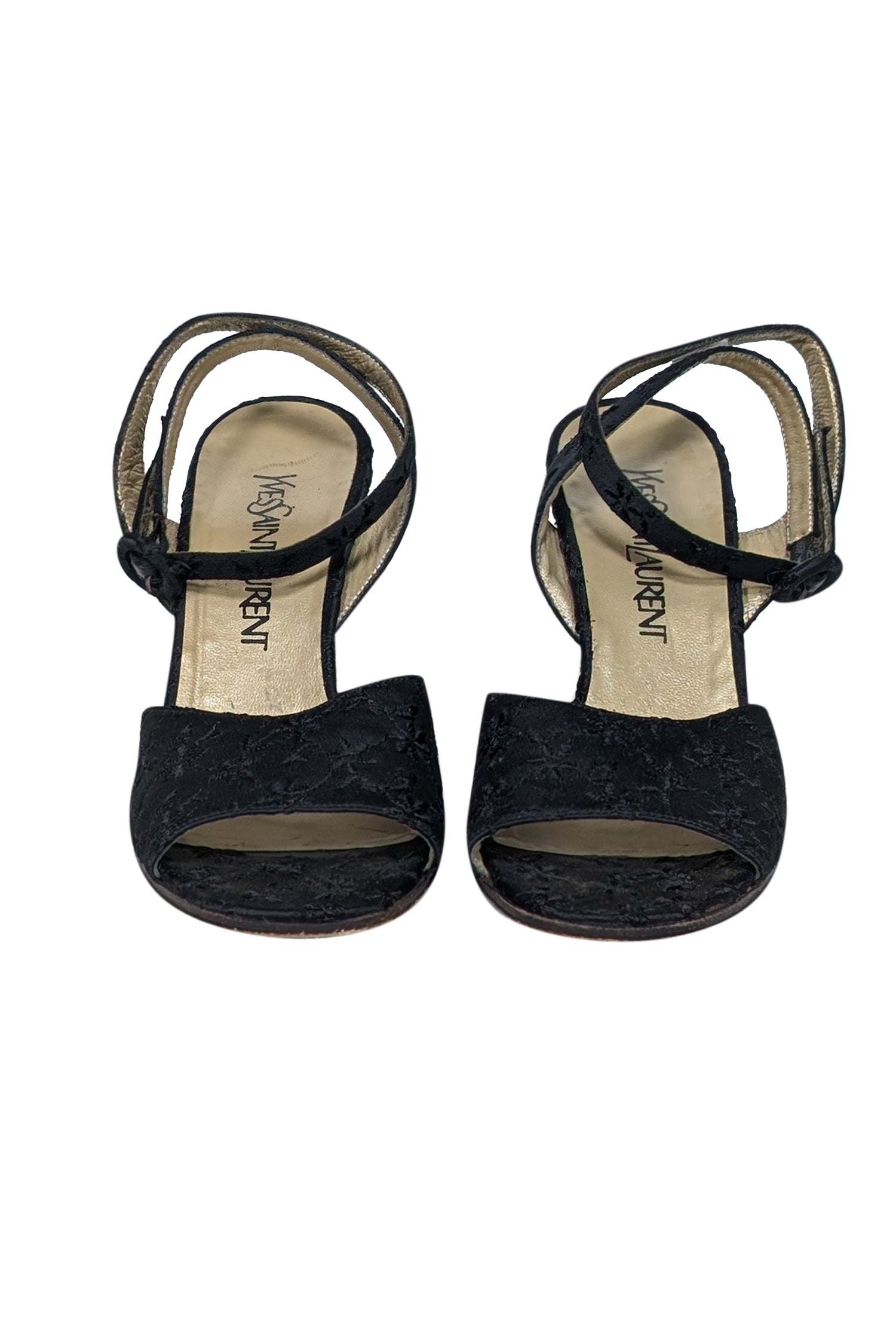 Yves Saint Laurent Black Embroidered Open Toe Wedges - Size 7.5 - A Vintage Fashion Must-Have!
