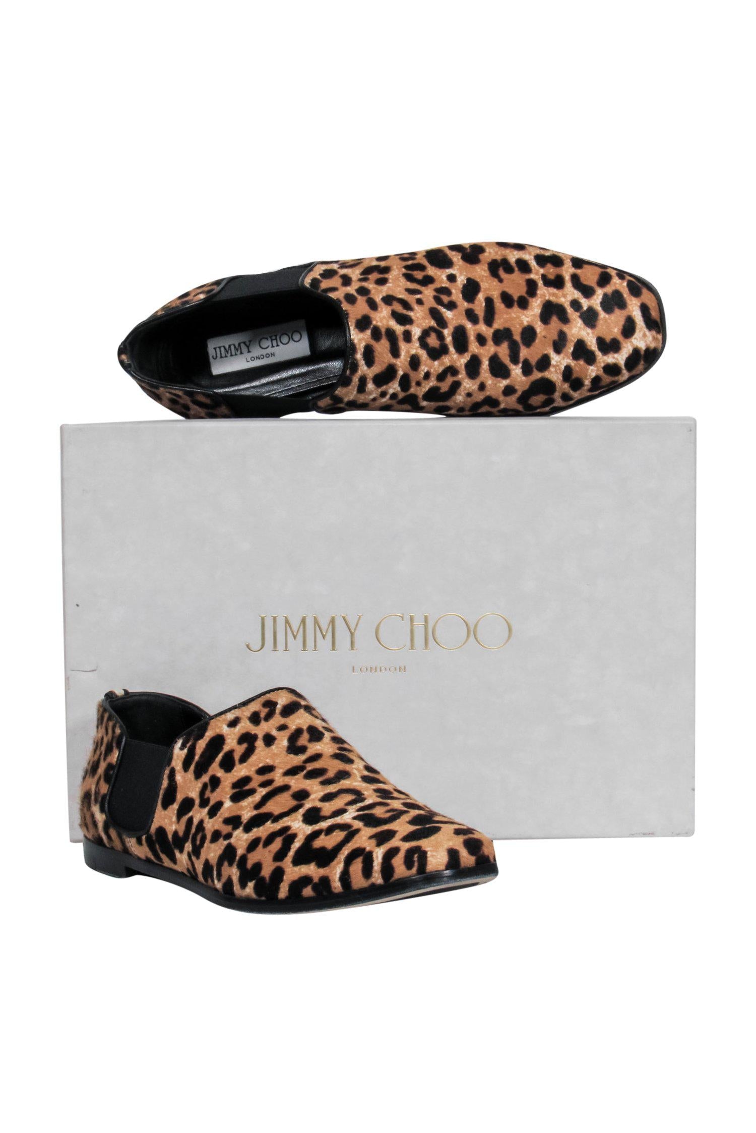 Jimmy Choo Tan Leopard Print Pony Hair Glint Flats - Size 8.5: Roar in Style!