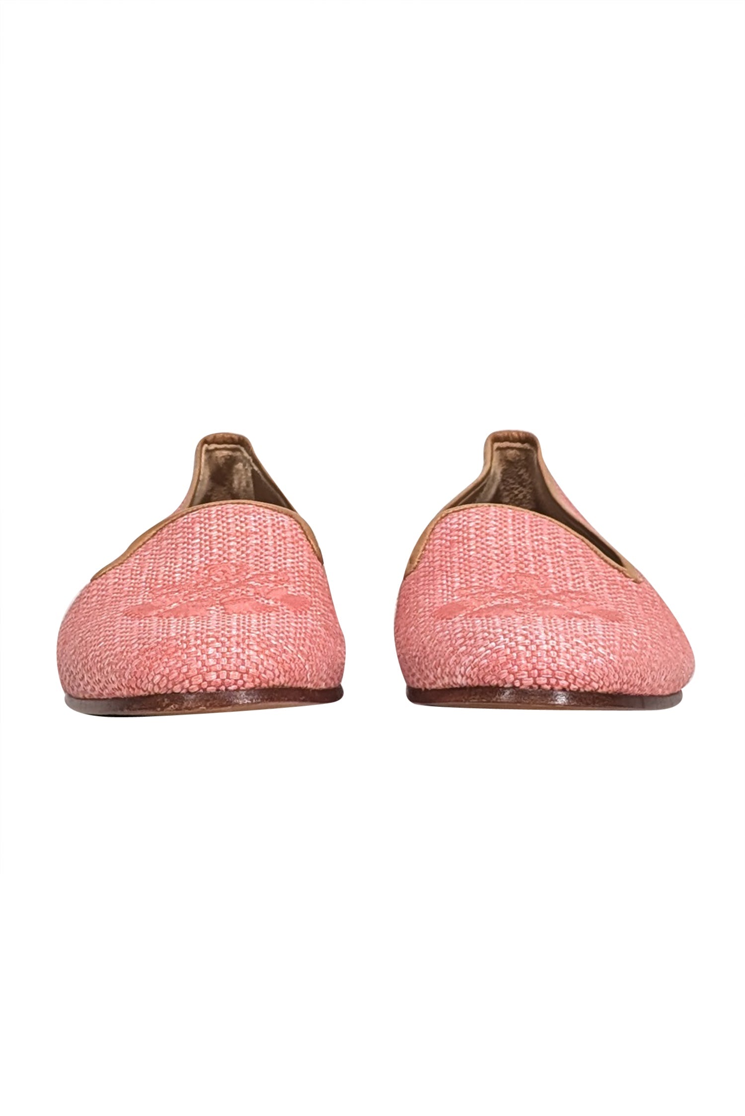 Stubbs & Wootton - Stunning Pink Woven Embroidered Toe Flats, Size 6.5