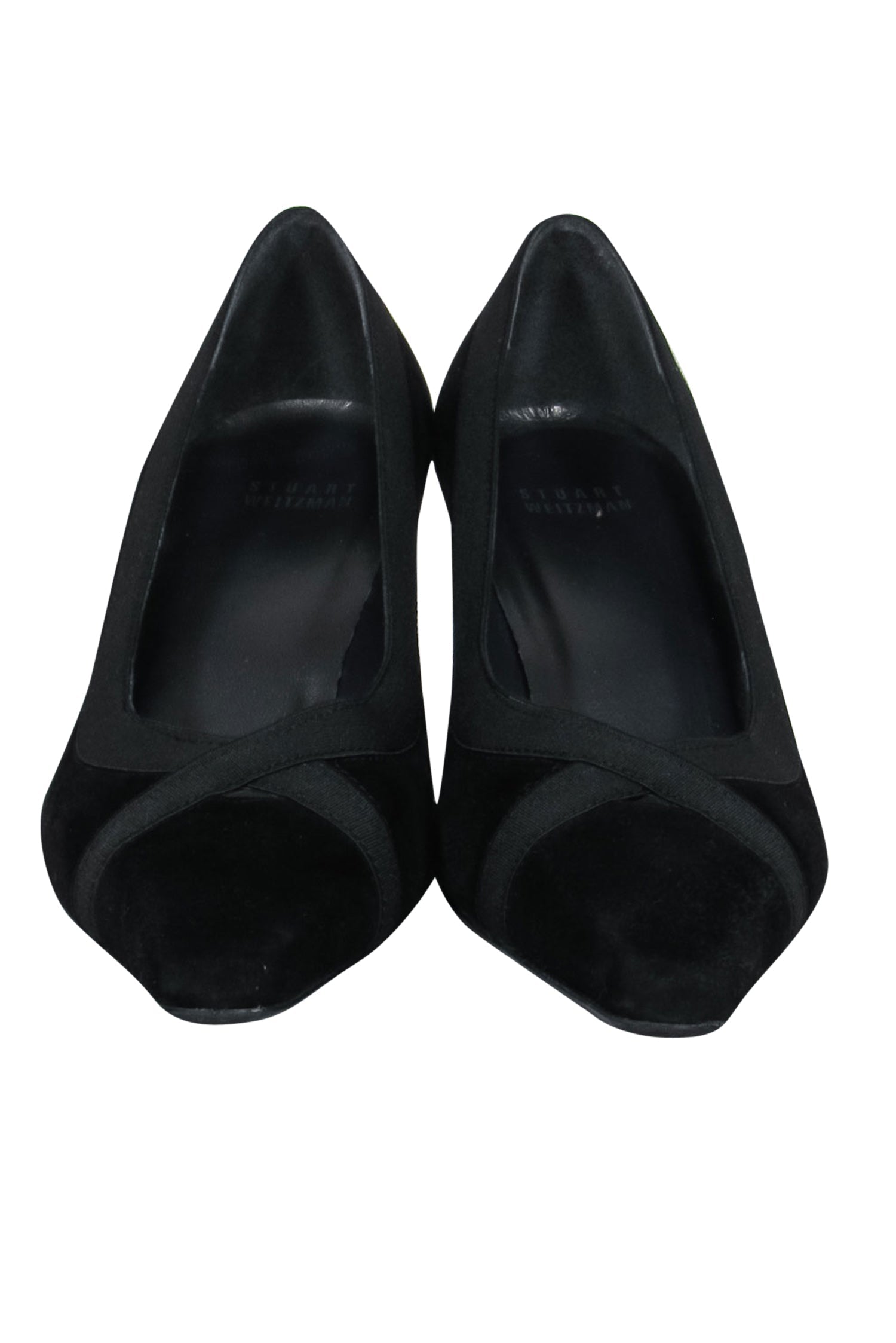 Stuart Weitzman Black Suede Pointed Toe Pumps with Ribbon Trim - Size 9.5