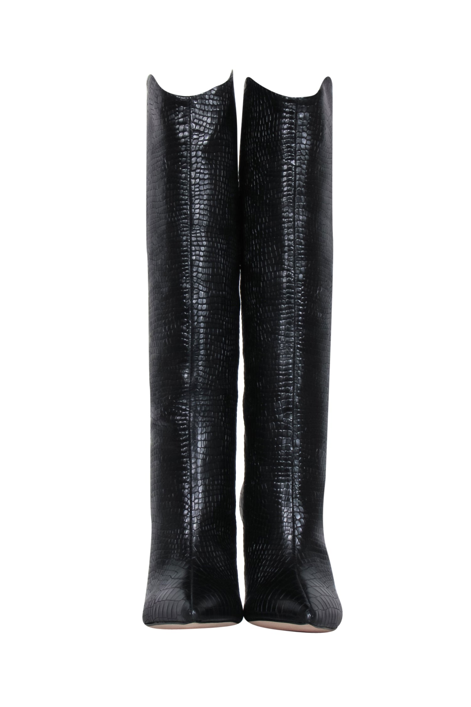 Schutz Edgy Black Crocodile Textured Knee-High Boots - Size 7.5
