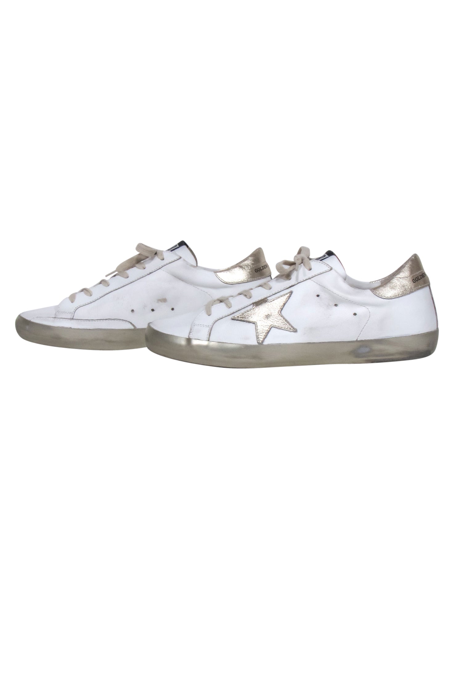 Golden Goose White Superstar Sneakers with Gold Metallic Details - Size 11
