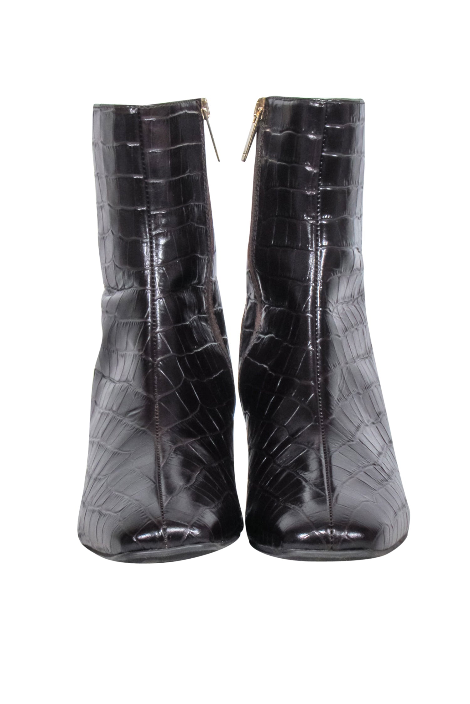 Aquatalia Brown Leather Croc-Textured Short Boots - Size 9 - A Must-Have for Fashionistas!
