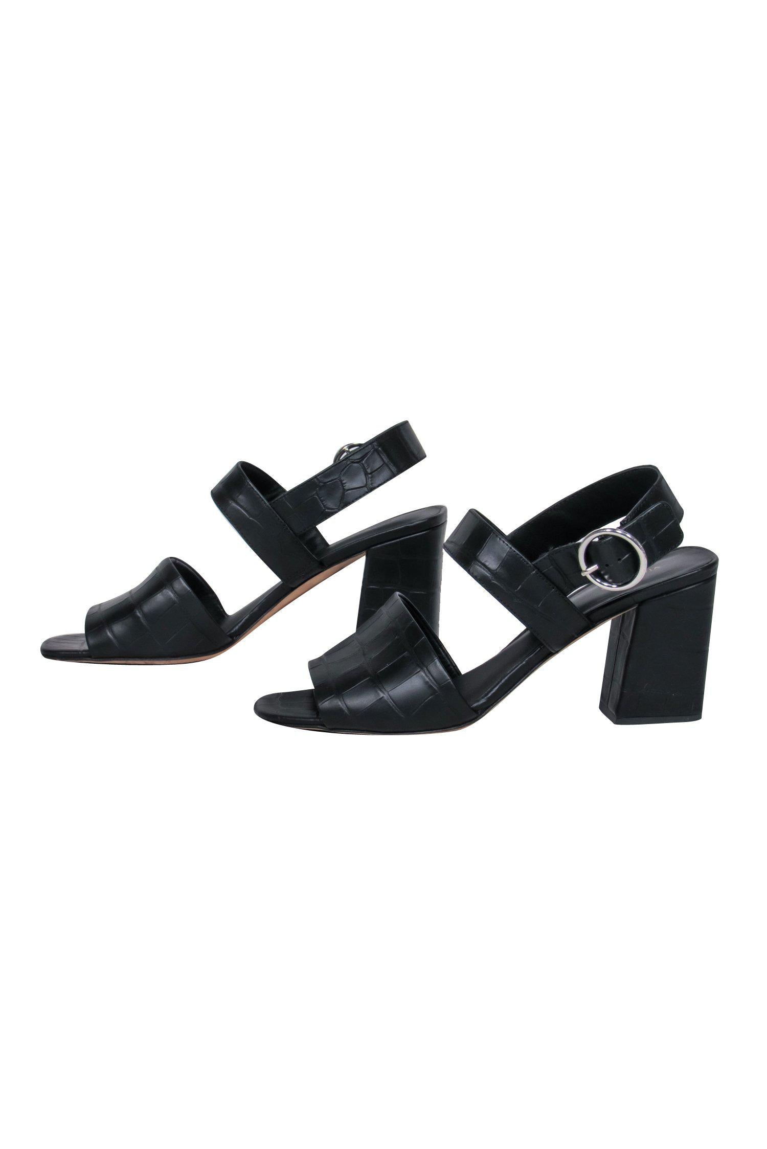 Via Spiga's Stunning Black Reptile Embossed Leather Block Heeled Sandals - Size 9