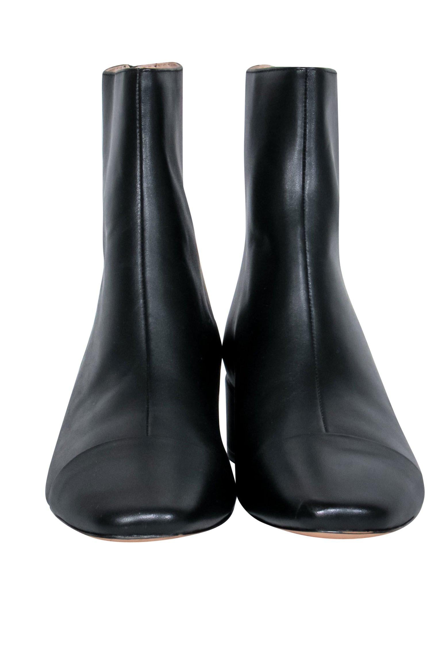 J.Crew's Chic Black Leather Almond Toe Chelsea Heel Booties - Size 8