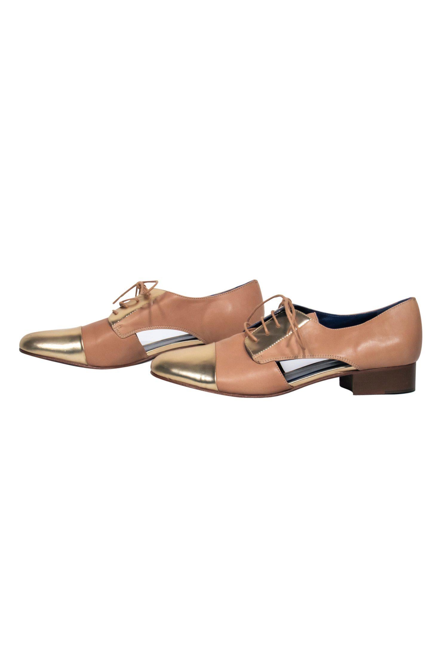 Valentina Rangoli Beige & Gold Leather Cutout Oxfords - Size 7