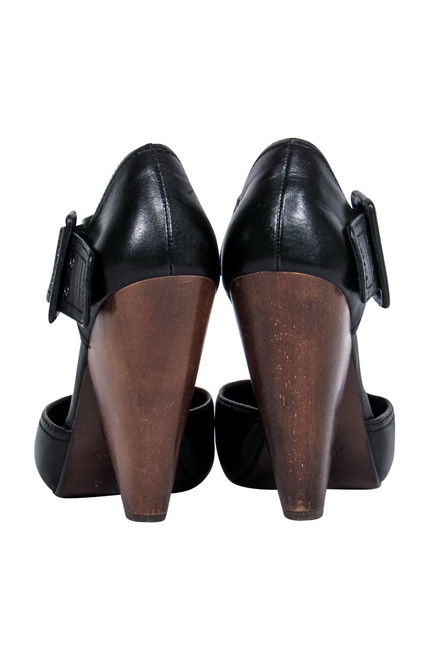 Ash Black Leather Chunky Buckle Heels - Size 8 - Sky - High Style!