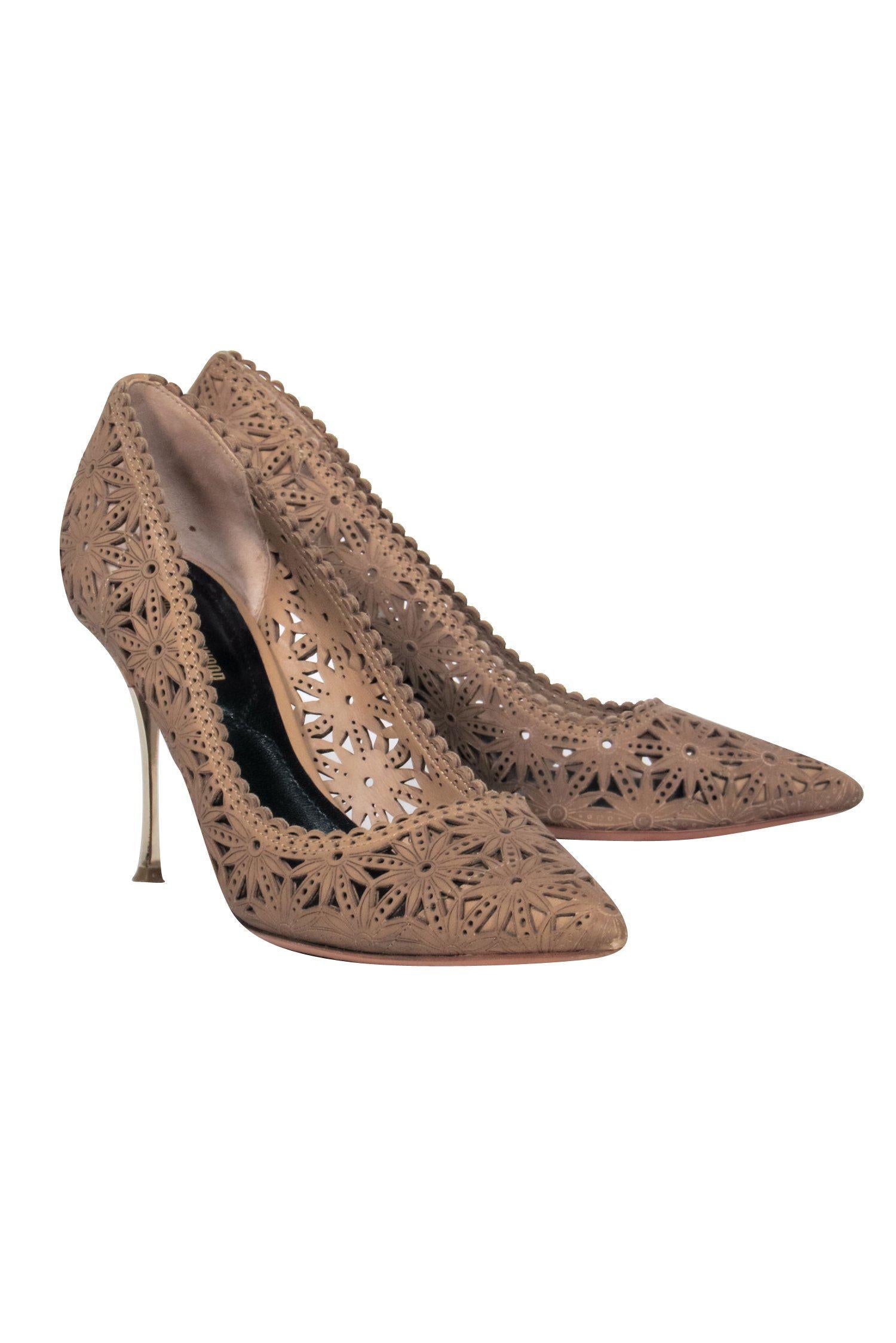 Nicholas Kirkwood's Enchanting Brown Leather Laser - Cut Floral Pumps in Size 7.5