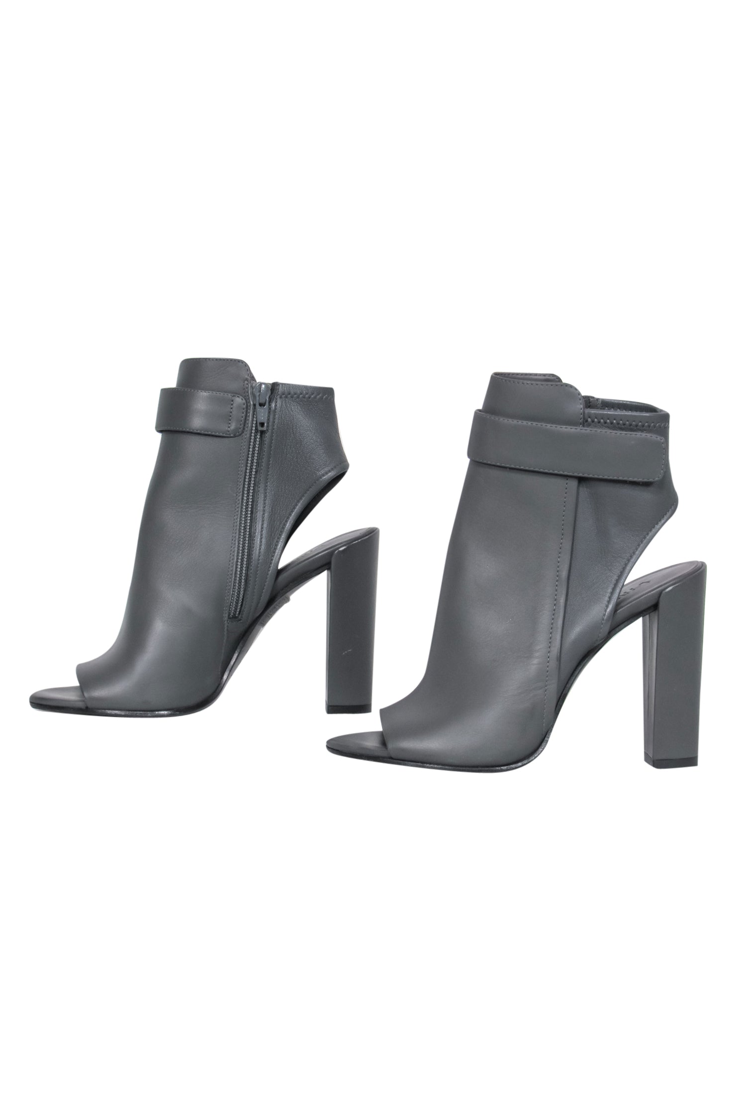 Vince Dark Gray Smooth Leather Open Toe Block Heel Shoes - Size 7