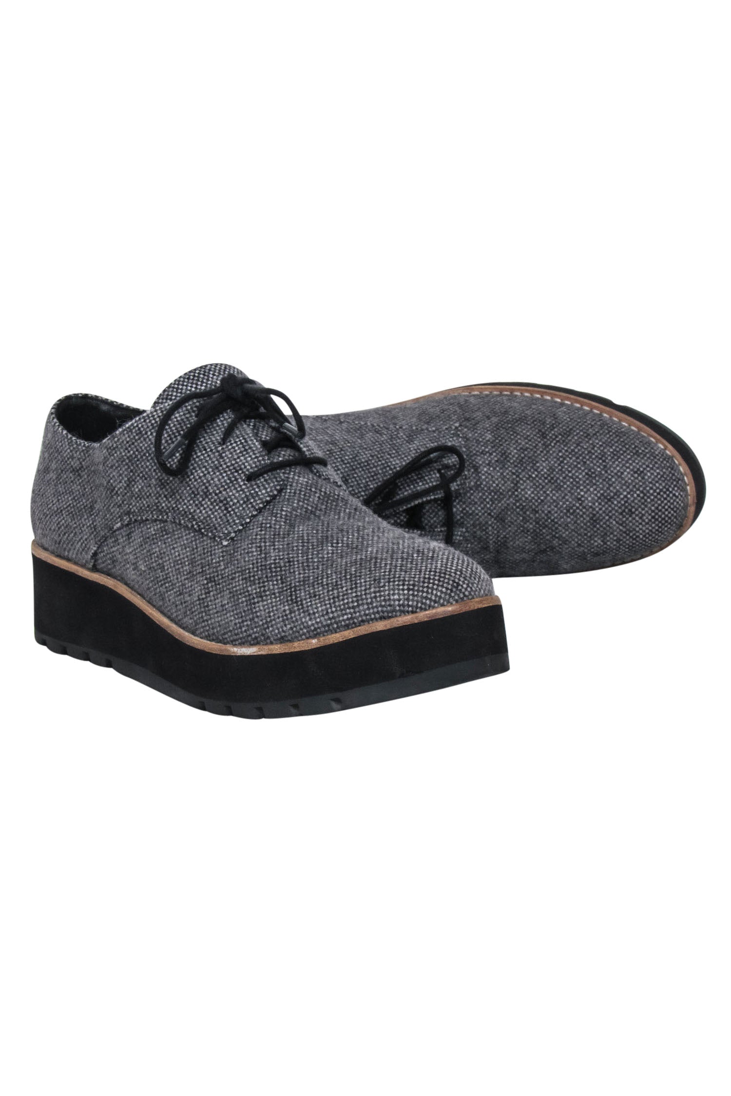Eileen Fisher Grey Tweed Lace-Up Loafers - Size 9.5 - Trendy Winter Must-Have