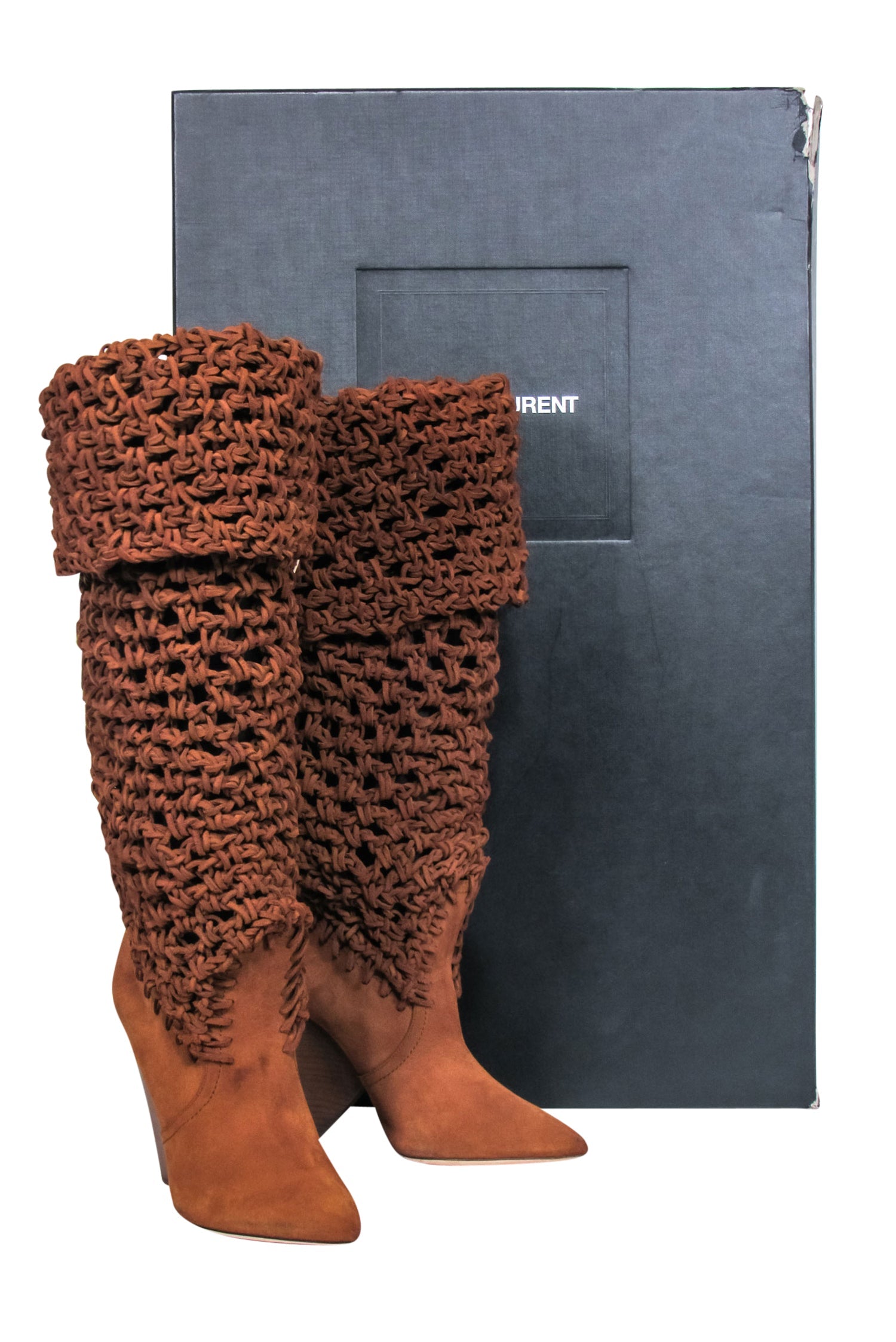 Yves Saint Laurent Tan Suede 'Soho Niki 105' Thigh - High Boots - Size 9