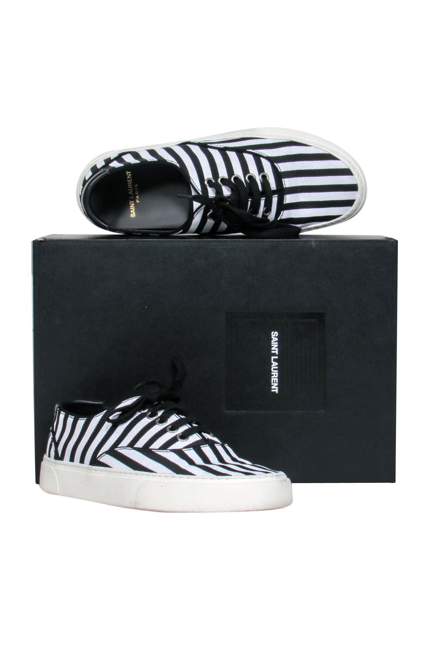 Saint Laurent Black & White Stripe Low Top Sneakers - Size 7.5