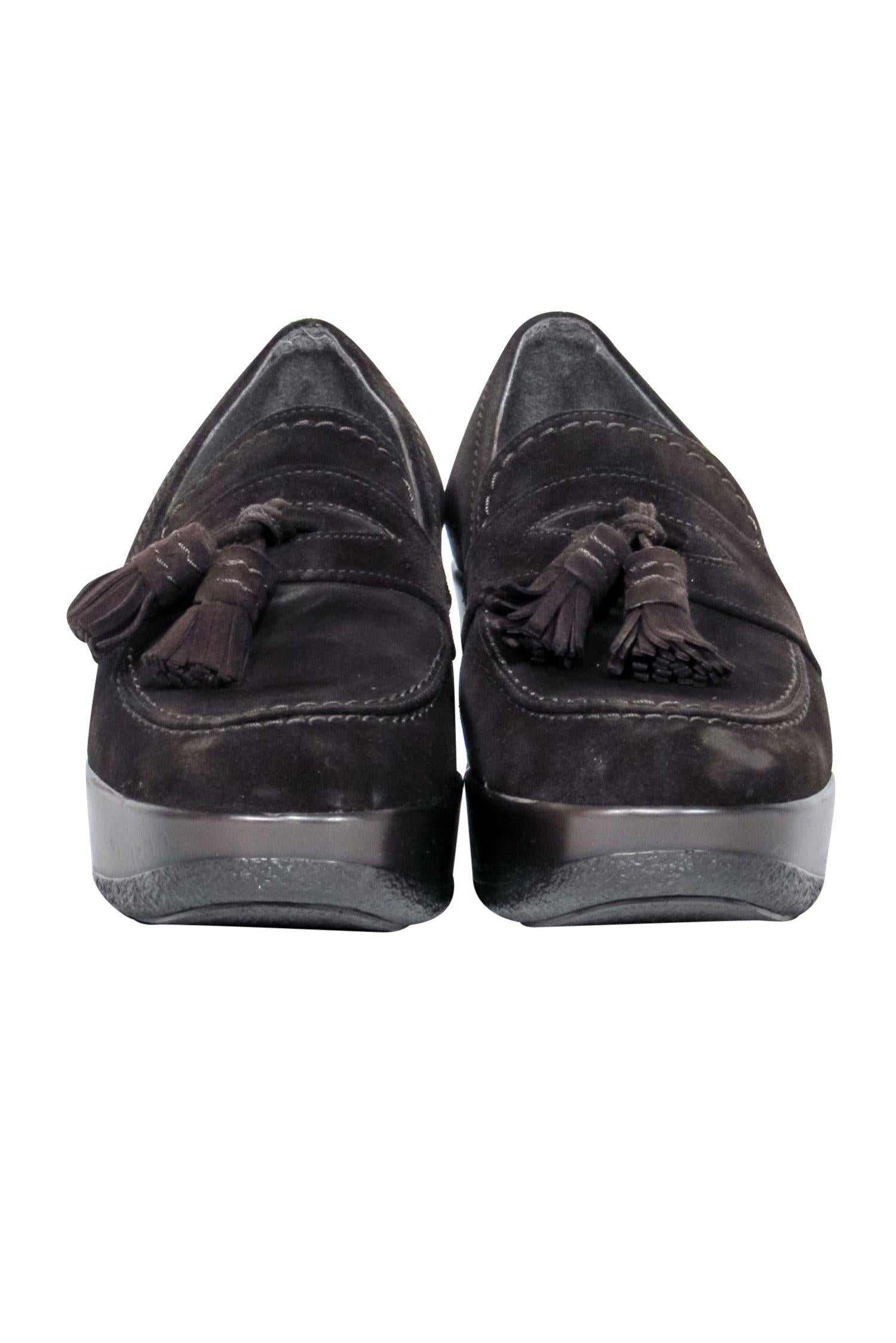 Stuart Weitzman's Edgy Brown Suede Platform Wedge Loafers - Size 6