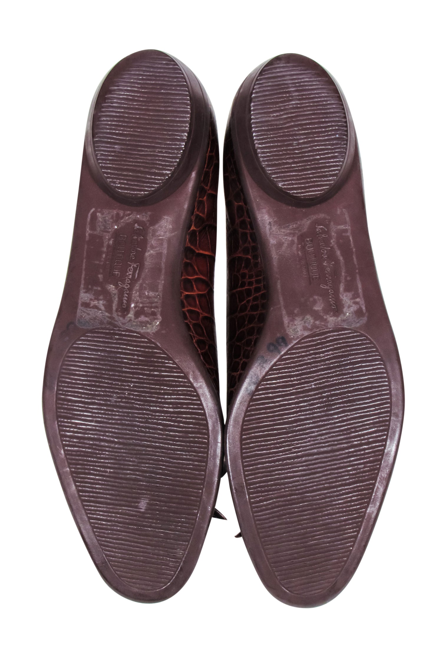 Ferragamo Brown Croc-Embossed Leather Bow Toe Flats - Size 7 - Irresistible Fashion!