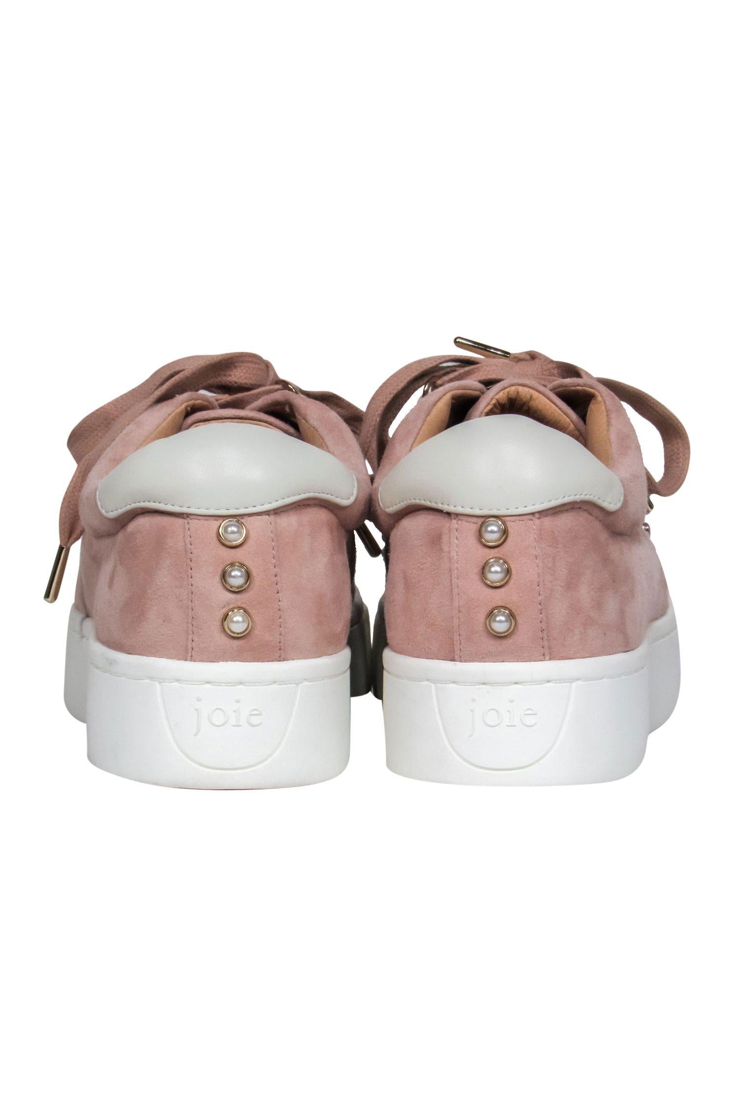 Joie's Stunning Pink Suede Lace-Up Platform Sneakers with Pearl Embellishments - Size 9