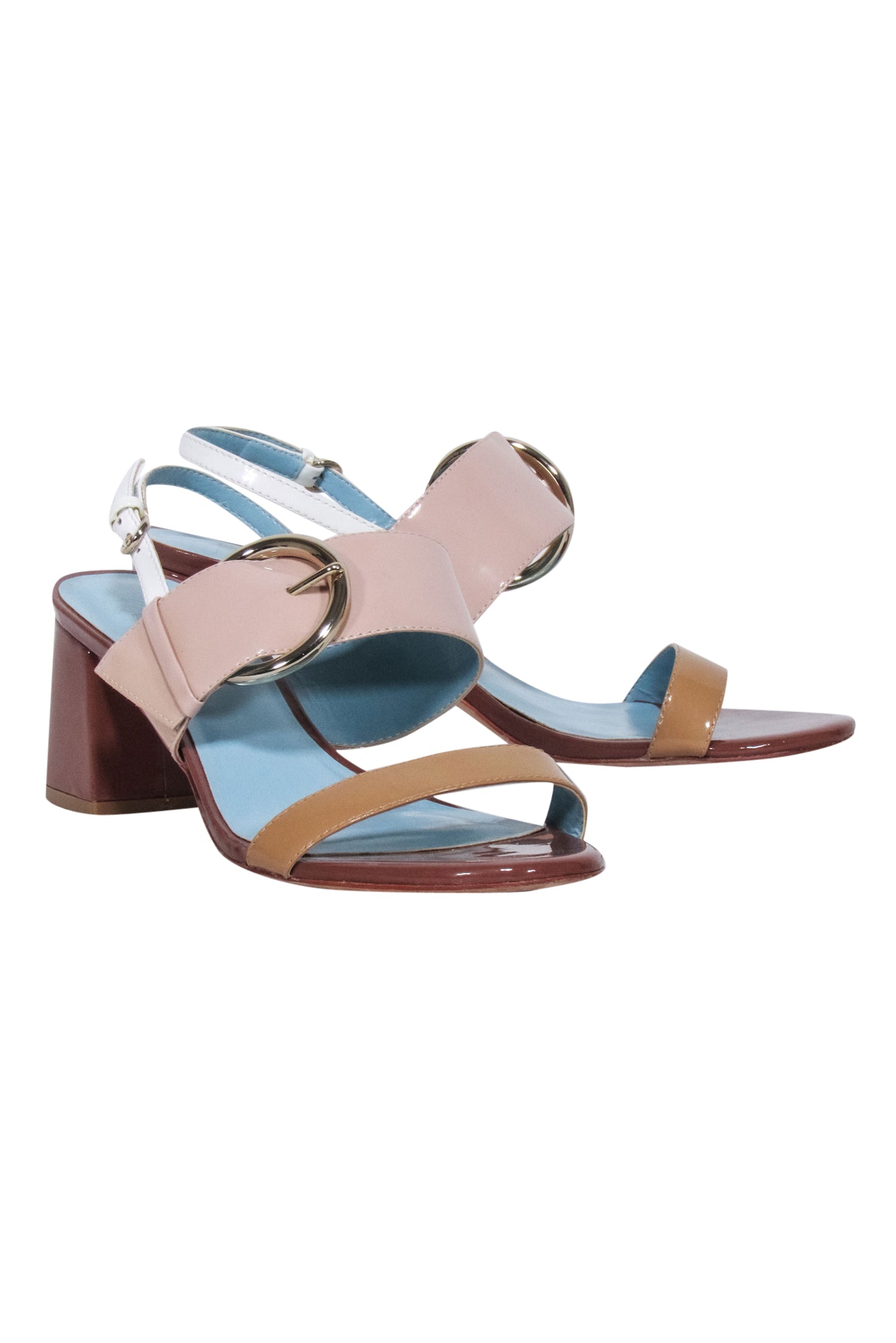 Frances Valentine Patent Leather Strappy Sandals in Tan, Beige & Brown - Size 7.5