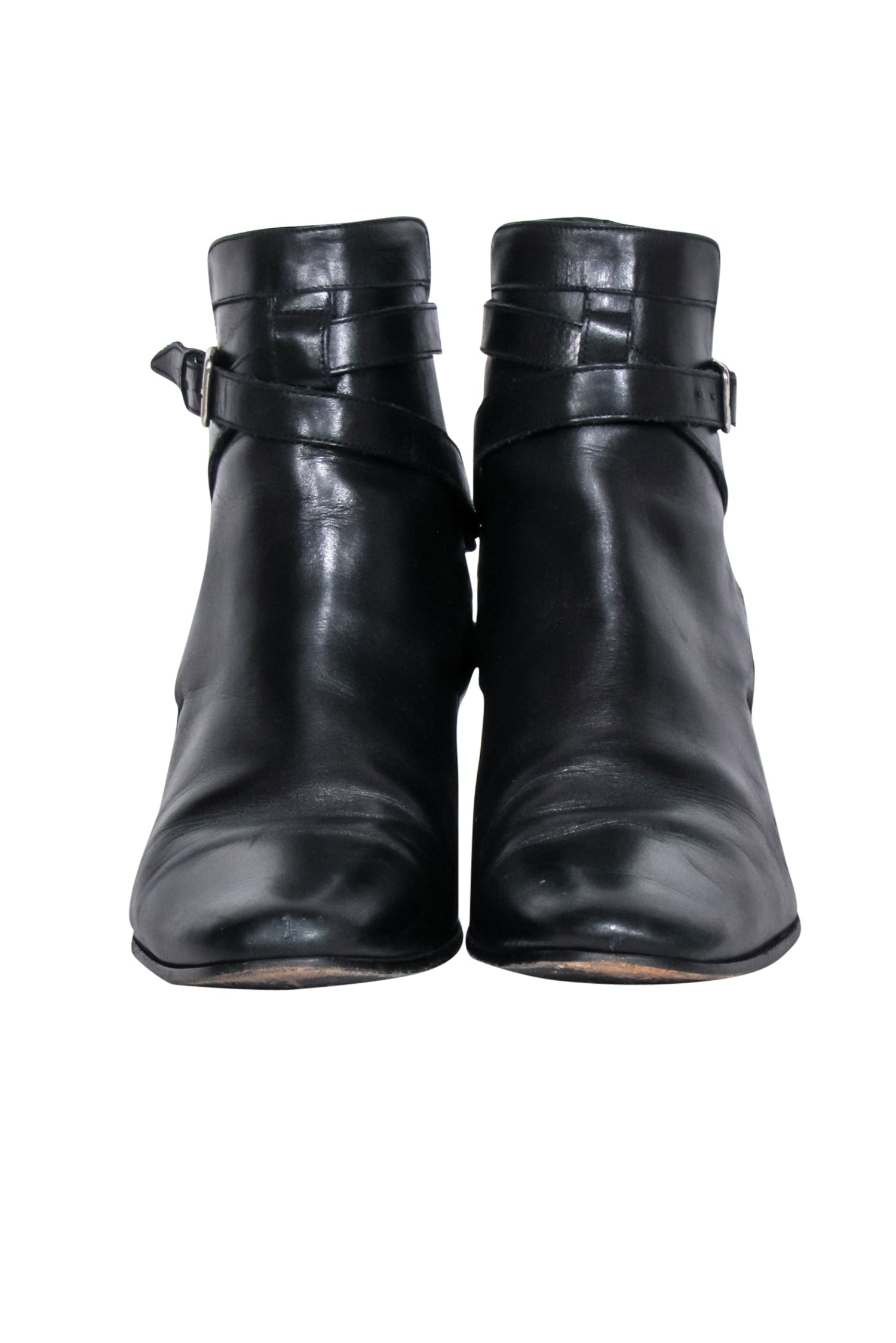 Yves Saint Laurent Black Leather Ankle Strap Boots - Size 8.5 - Chic Fall Essential