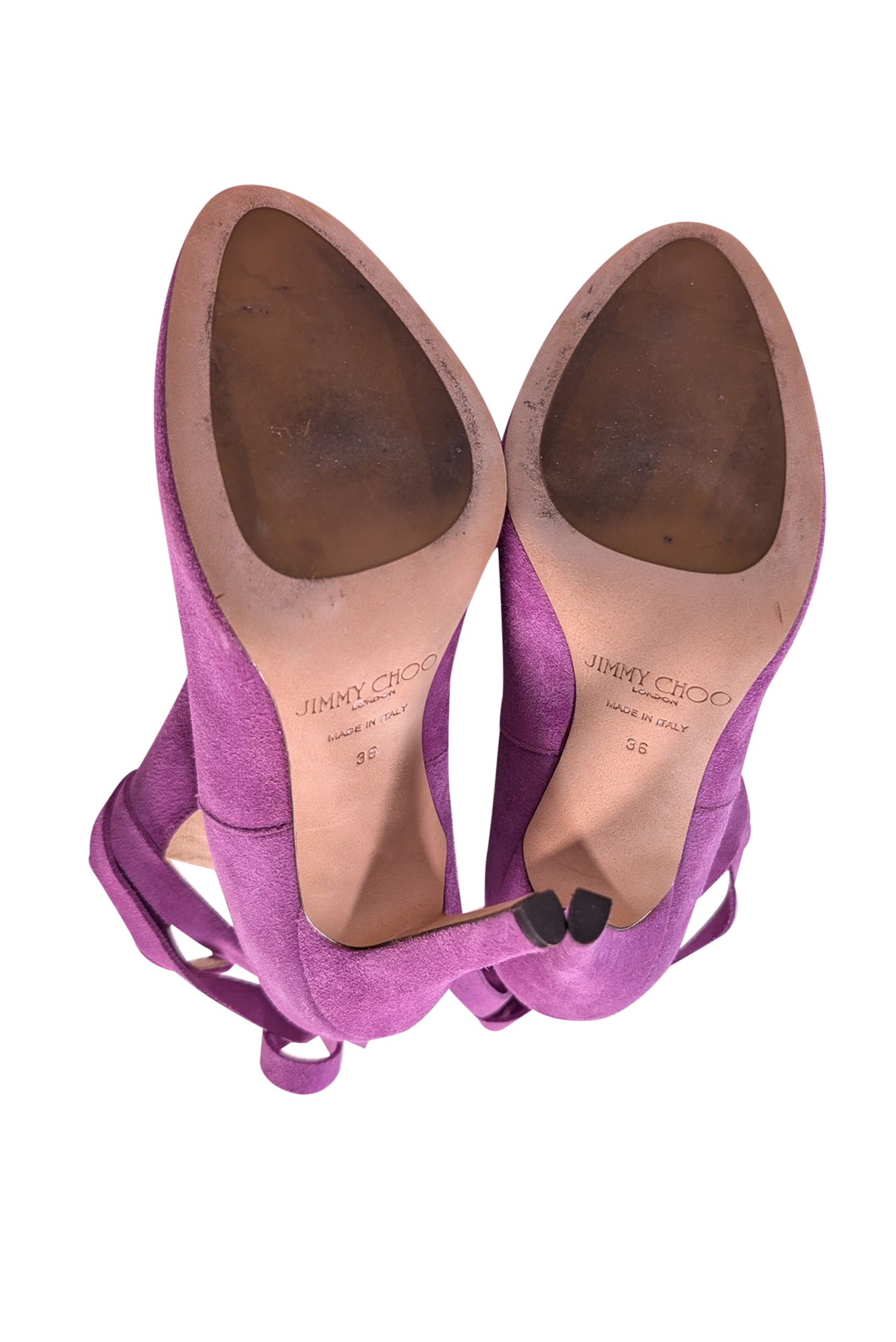 Jimmy Choo Purple Suede Wrap-Around Ankle Heels - Size 6: A Fashion Statement!