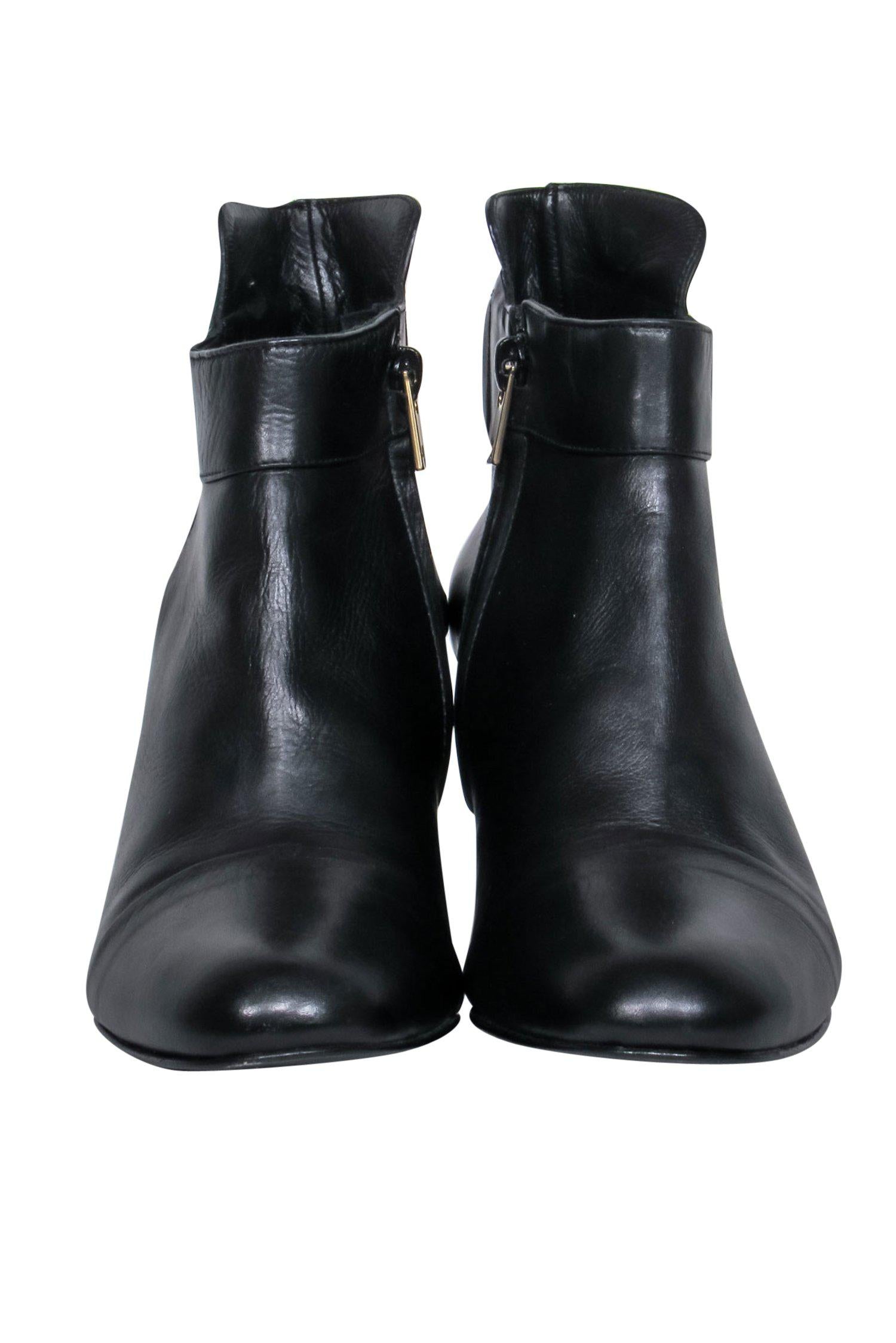 Robert Clergerie Black Leather Heeled Booties with Cutouts - Size 7