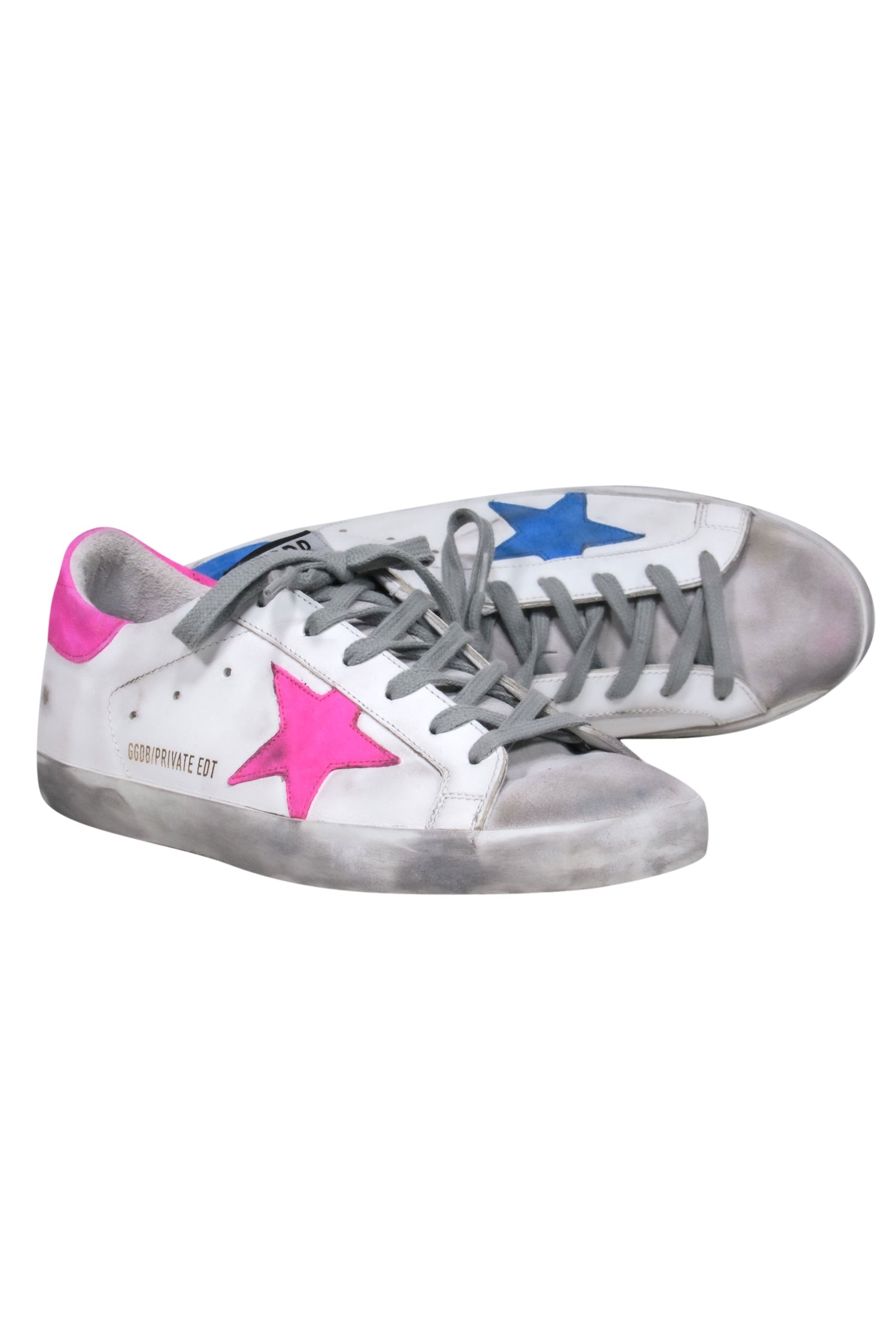 Golden Goose Private Edition White Sneakers with Stunning Blue & Pink Trim - Size 10
