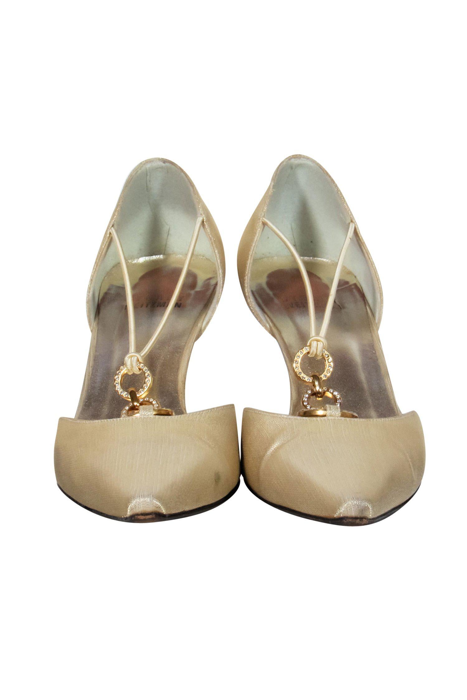 Stuart Weitzman Champagne Jeweled Ring Pointed Toe Heels - Size 6