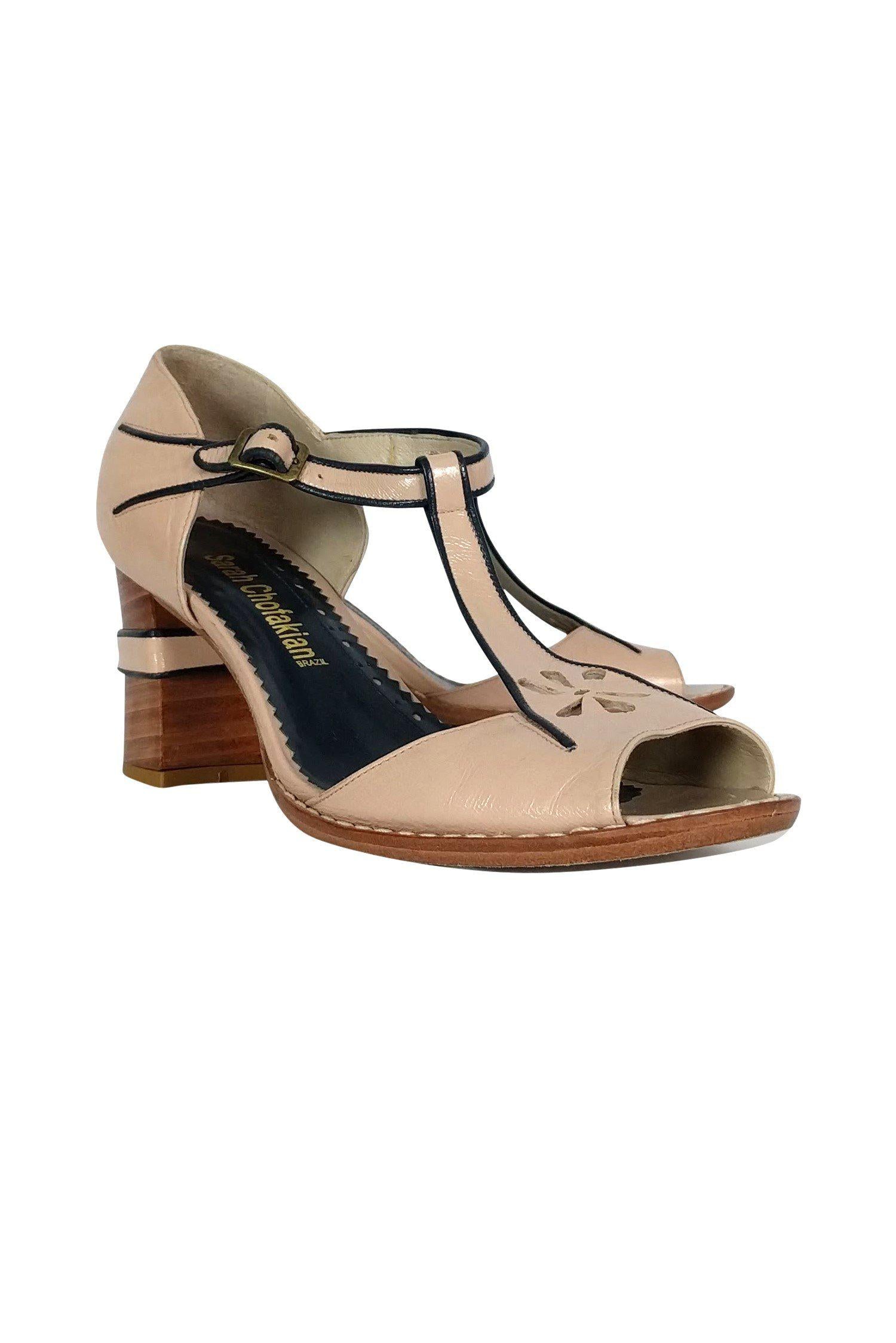 Sarah Chofakian's Stunning Nude Pink T-Strap Heels - Size 7