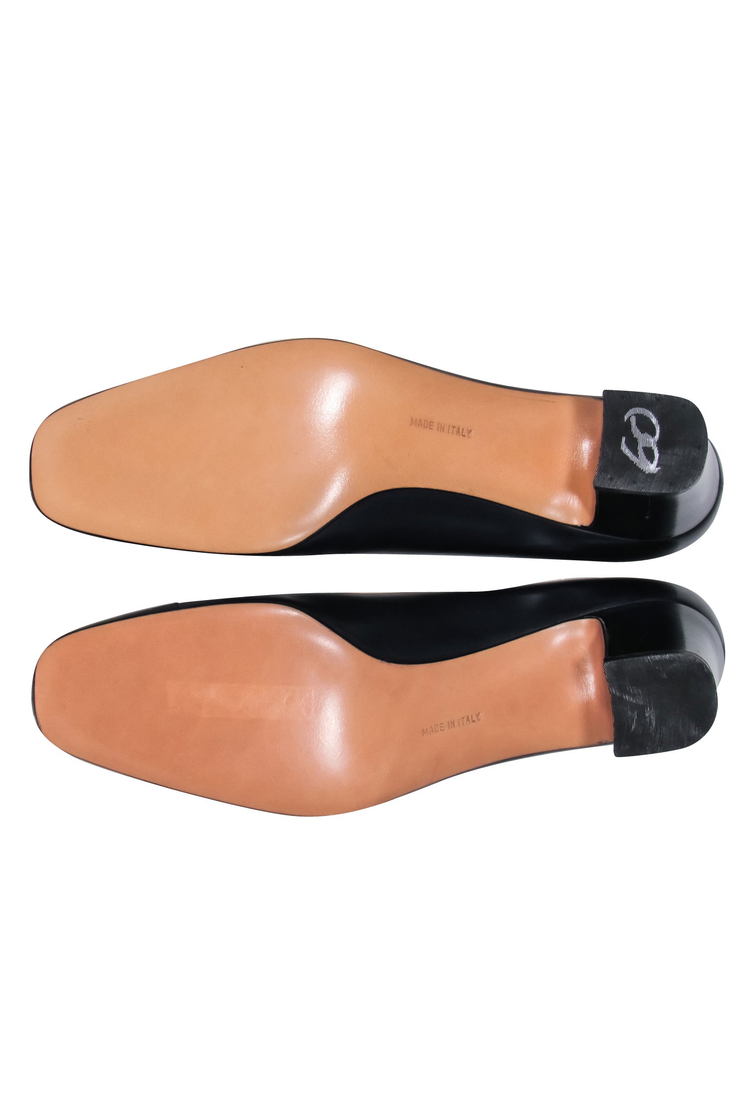 Ferragamo Navy Classic Pumps with Gold Toe Detail - Size 8